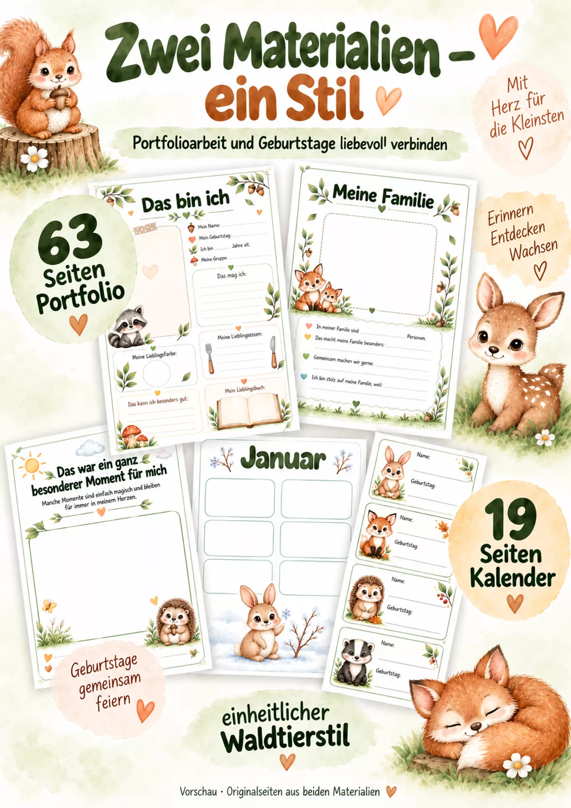 Bild in der Beschreibung des Unterrichtsmaterials 🦉Waldtiere-Paket – Kindergarten-Portfolio & Geburtstagskalender | 82 Seiten von Lernfunkeln Materialien #2