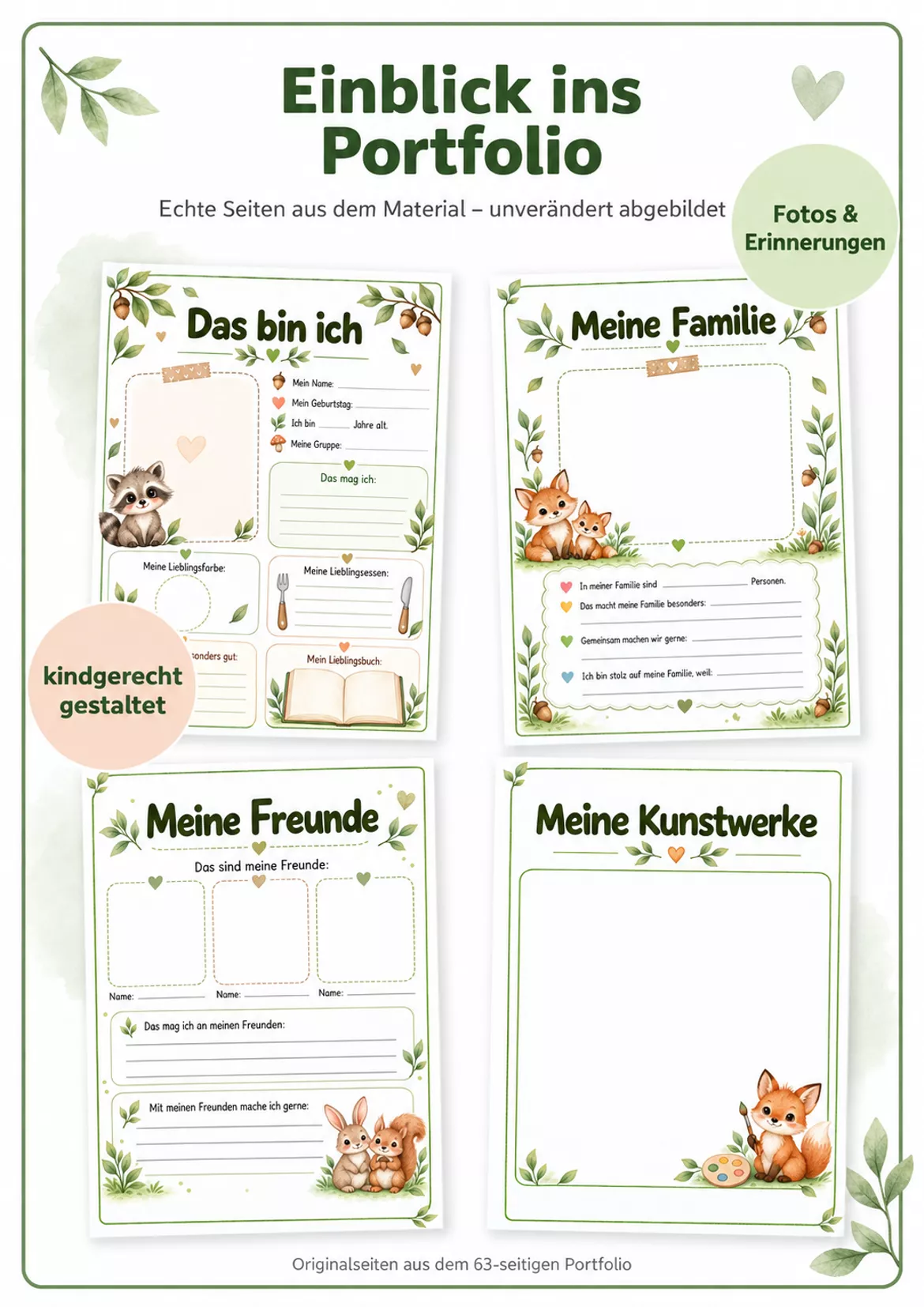 Bild in der Beschreibung des Unterrichtsmaterials 🦉Kindergarten-Portfolio mit Waldtieren – 63 Seiten für Erinnerungen & Entwicklung von Lernfunkeln Materialien #2
