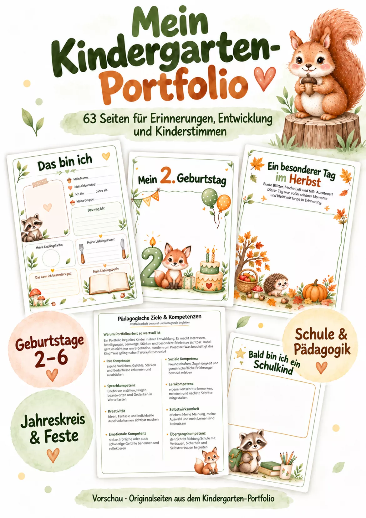 Bild in der Beschreibung des Unterrichtsmaterials 🦉Waldtiere-Paket – Kindergarten-Portfolio & Geburtstagskalender | 82 Seiten von Lernfunkeln Materialien #4
