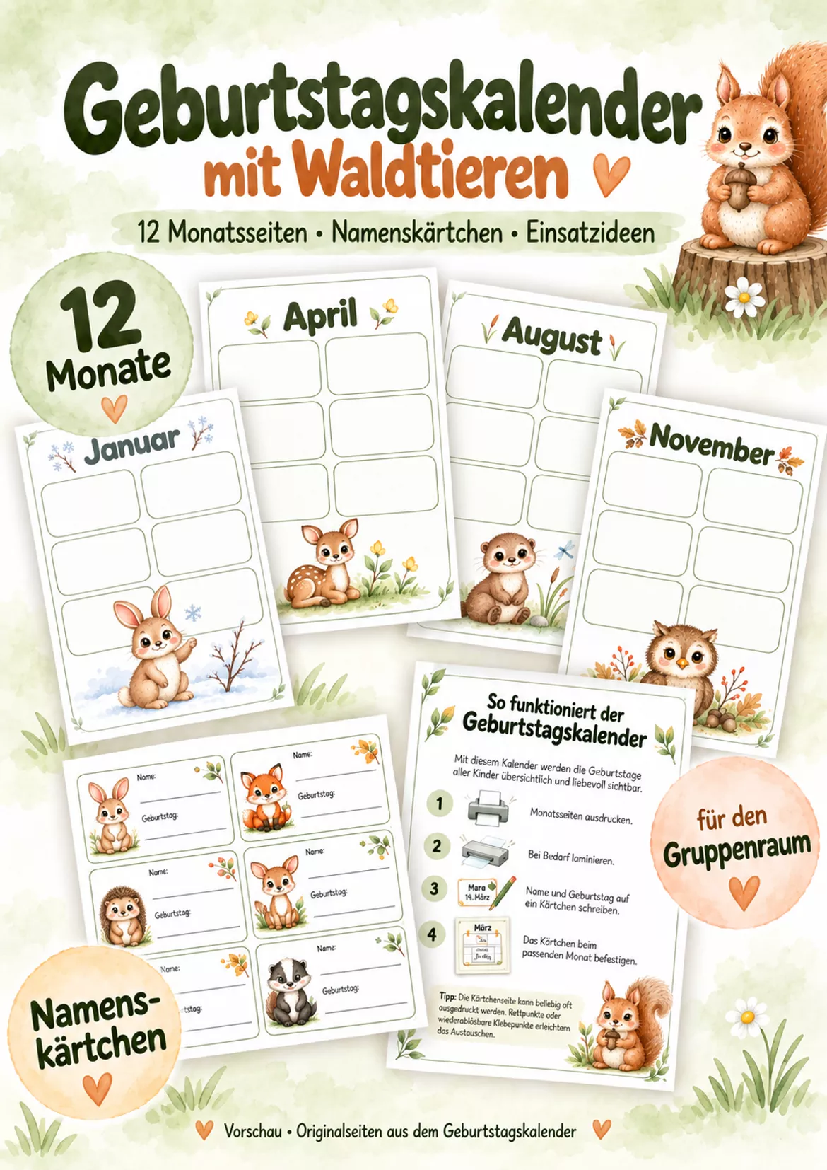 Bild in der Beschreibung des Unterrichtsmaterials 🦉Waldtiere-Paket – Kindergarten-Portfolio & Geburtstagskalender | 82 Seiten von Lernfunkeln Materialien #3