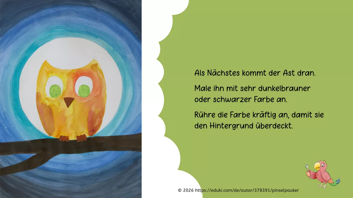 Bild in der Beschreibung des Unterrichtsmaterials Kunst Herbst, eine Eule im Mond, Grundschule von Pinselpauker #2