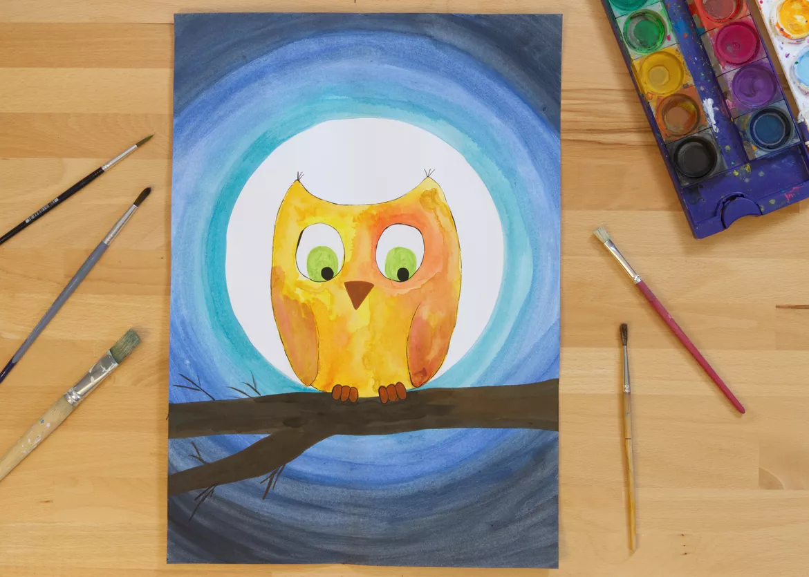 Bild in der Beschreibung des Unterrichtsmaterials Kunst Herbst, eine Eule im Mond, Grundschule von Pinselpauker #1
