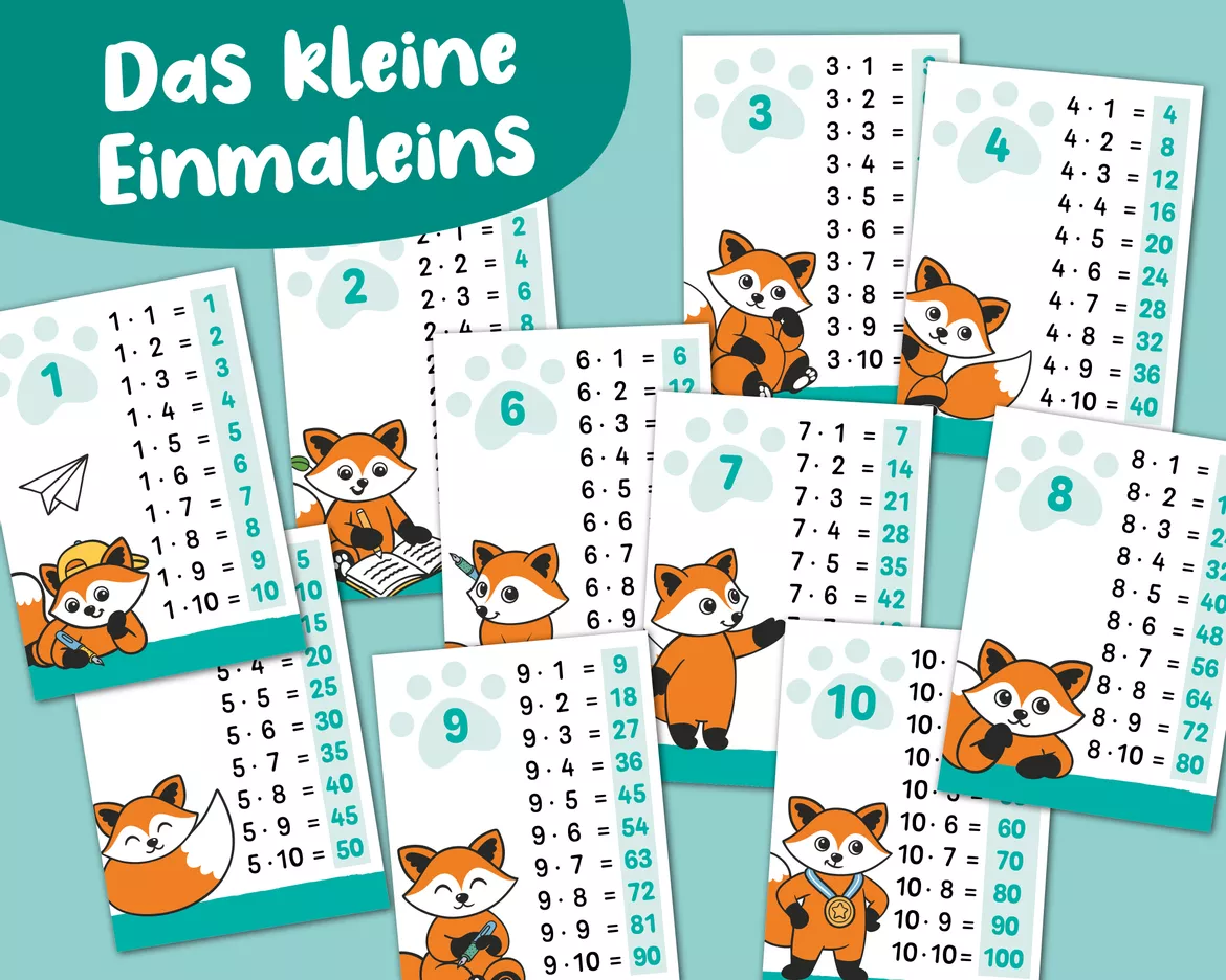 Bild in der Beschreibung des Unterrichtsmaterials 1x1 Lernkarten – Das kleine Einmaleins mit Füchsen von confetti.friends #1