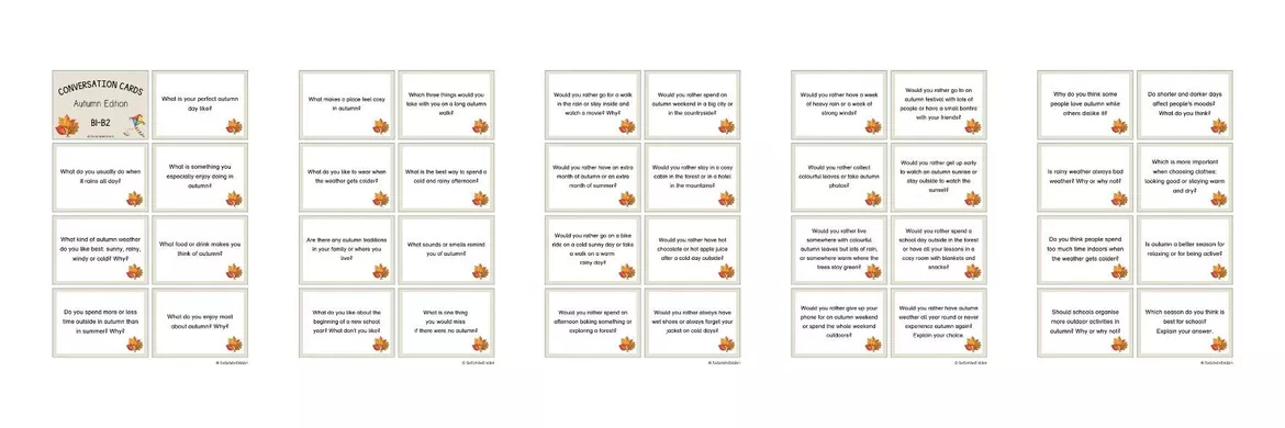 Bild in der Beschreibung des Unterrichtsmaterials Conversation Cards - Autumn Edition | Stop and Swap (B1-B2) von SoSchönErklärt #1