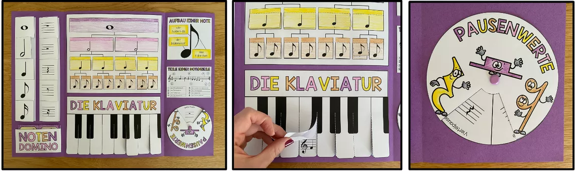 Bild in der Beschreibung des Unterrichtsmaterials Notenlehre – Notenwerte, Pausenwerte, Notennamen und Tonhöhen | Lapbook Musik von Unterrichtmitspass #1