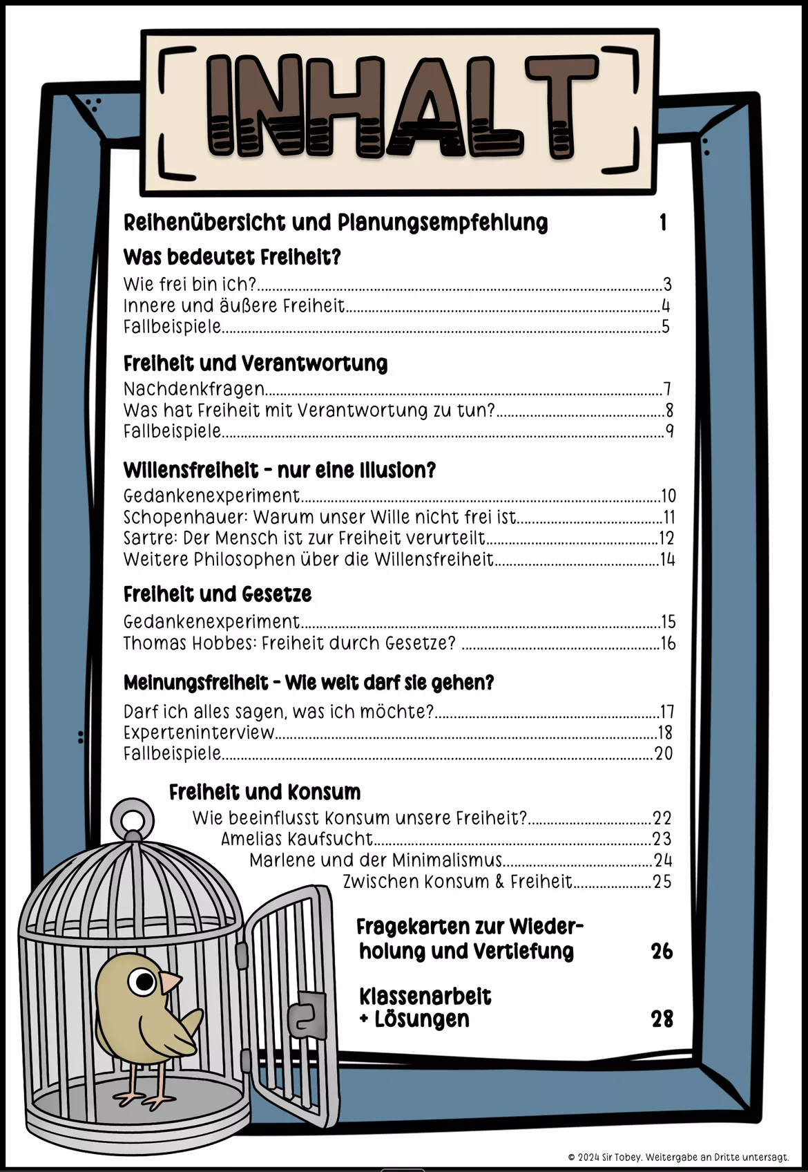 Bild in der Beschreibung des Unterrichtsmaterials Freiheit | Unterrichtsreihe Ethik Klasse 7-9 von Sir Tobey - Ethik mit Klasse #1