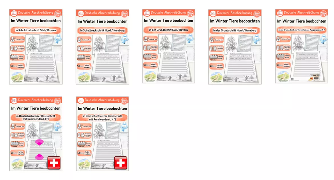 Bild in der Beschreibung des Unterrichtsmaterials Abschreibübung in 7 Schul-Druckschriften "Im Winter Tiere beobachten" (D-A-CH) von Stolpersteine #1