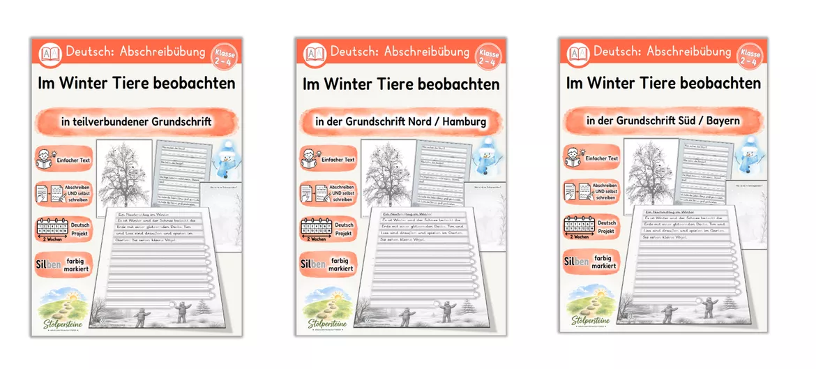 Bild in der Beschreibung des Unterrichtsmaterials Abschreibübung in Grundschrift "Im Winter Tiere beobachten" von Stolpersteine #1