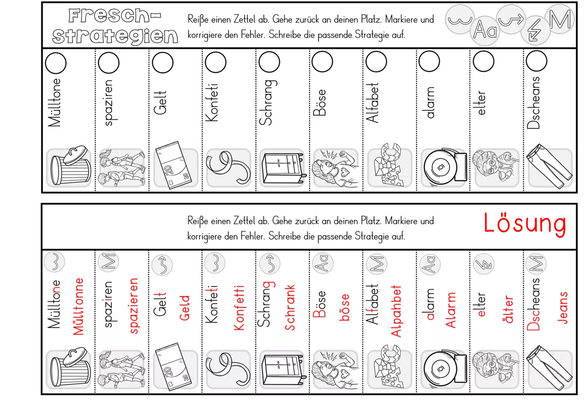 Bild in der Beschreibung des Unterrichtsmaterials Abreißzettel - Fresch - Methode - Fehler finden und Wörter korrigieren von Odd Bird & Company #1