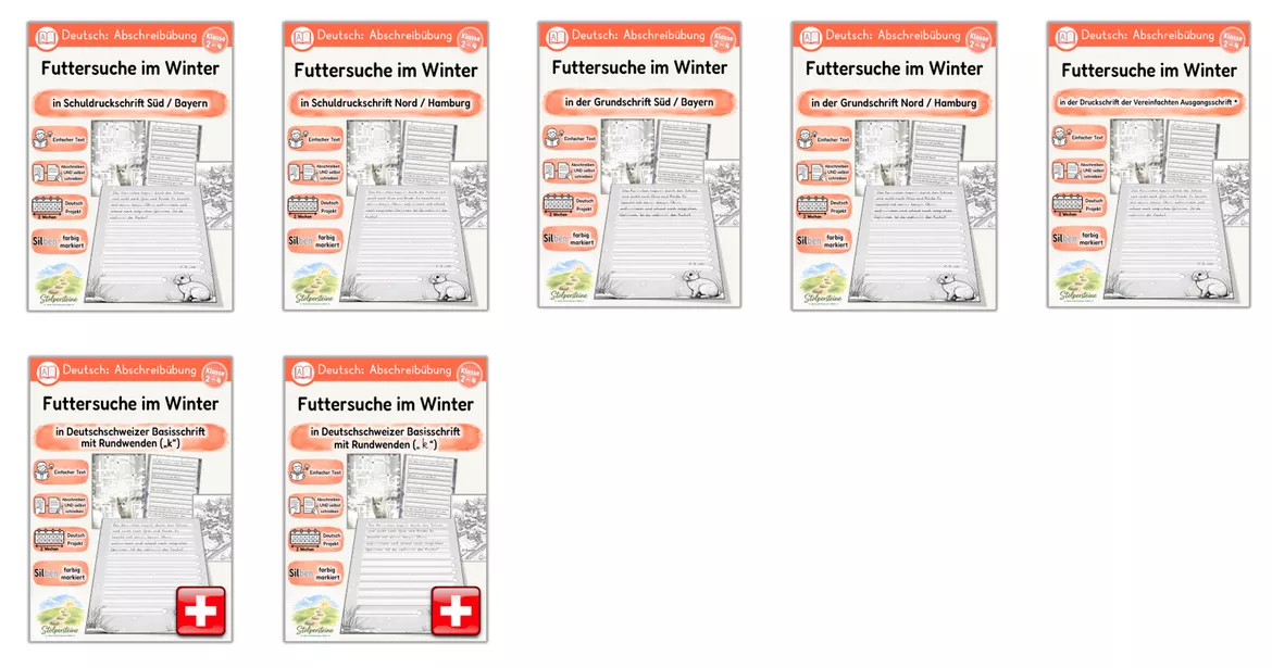 Bild in der Beschreibung des Unterrichtsmaterials Abschreibübung in 7 Schul-Druckschriften "Futtersuche im Winter" (D-A-CH) von Stolpersteine #1