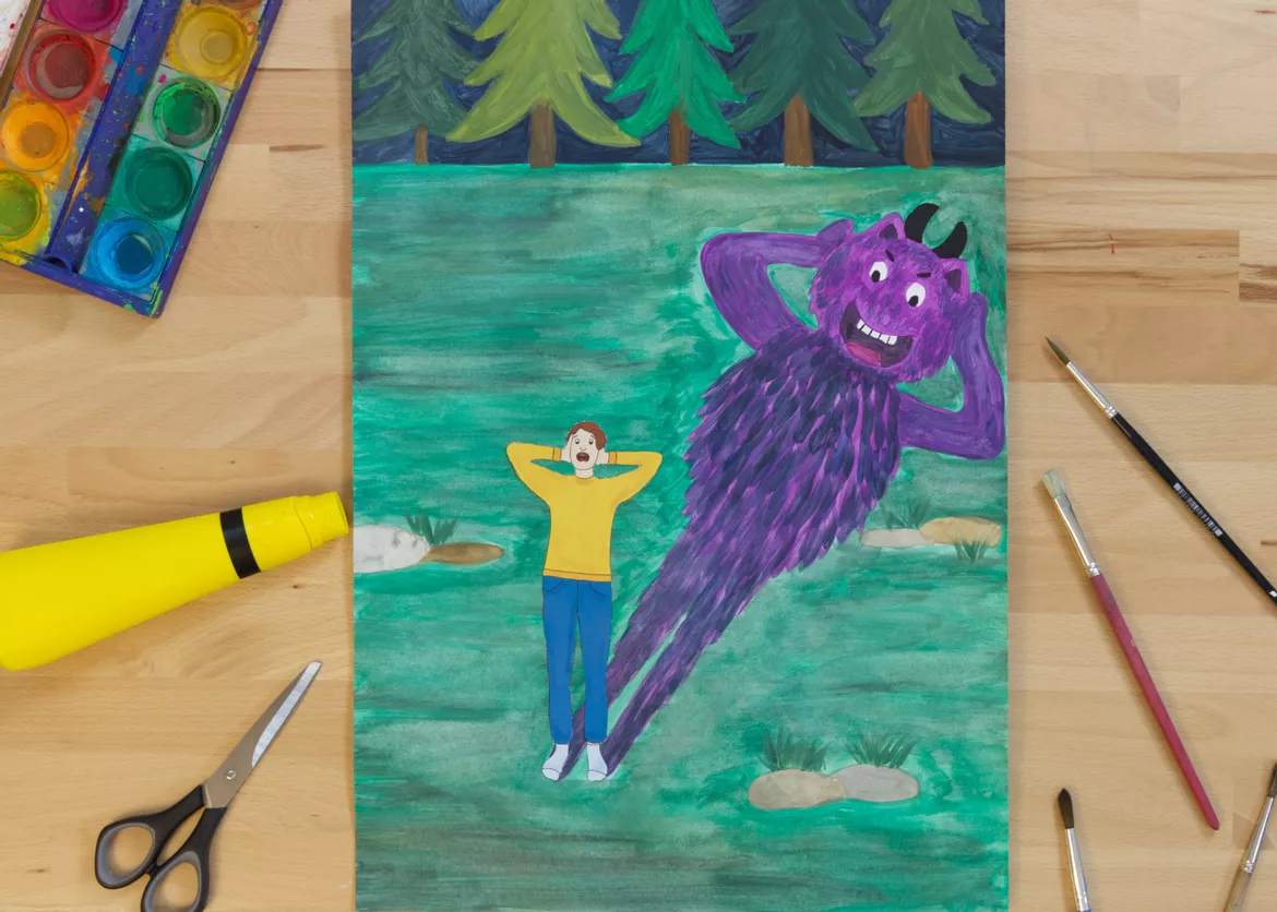 Bild in der Beschreibung des Unterrichtsmaterials Kunst Halloween, Monster-Schatten, Grundschule von Pinselpauker #1