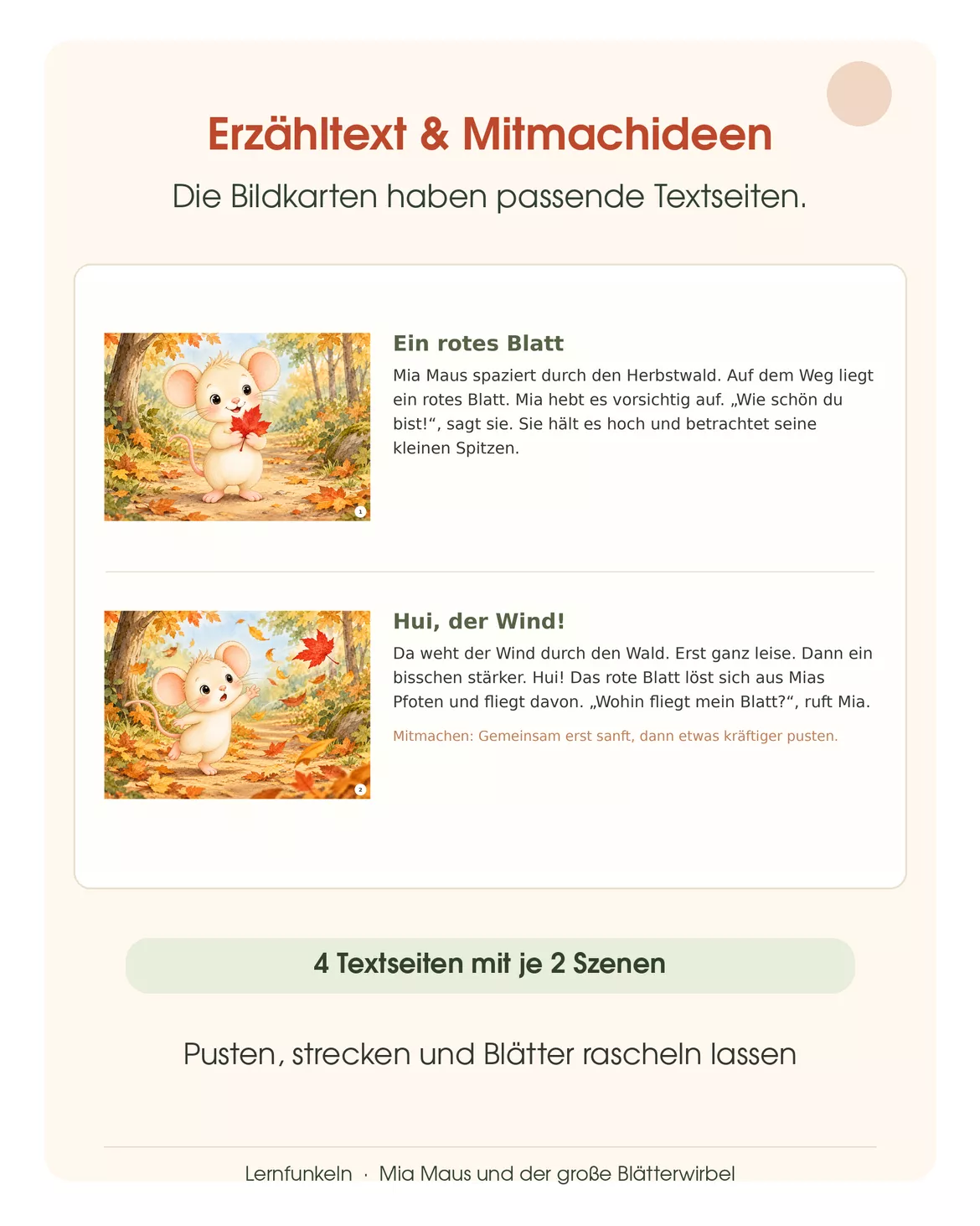 Bild in der Beschreibung des Unterrichtsmaterials 🍂Kamishibai Herbst: Mia Maus und der große Blätterwirbel – Mitmachgeschichte für den Kindergarten von Lernfunkeln Materialien #3