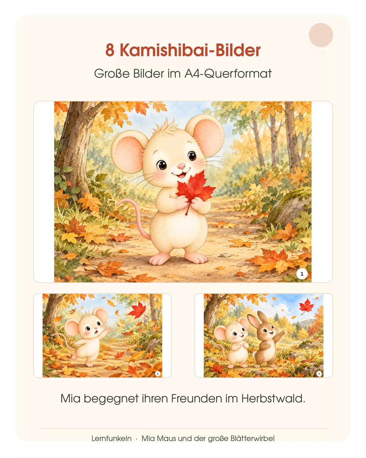 Bild in der Beschreibung des Unterrichtsmaterials 🍂Kamishibai Herbst: Mia Maus und der große Blätterwirbel – Mitmachgeschichte für den Kindergarten von Lernfunkeln Materialien #2