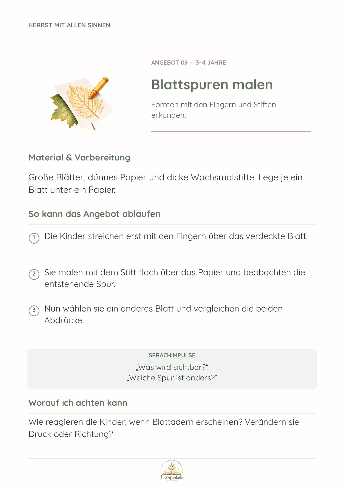 Bild in der Beschreibung des Unterrichtsmaterials 🍂Herbst mit allen Sinnen – 18 Bildungsangebote für 2–6 Jahre im Kindergarten von Lernfunkeln Materialien #3