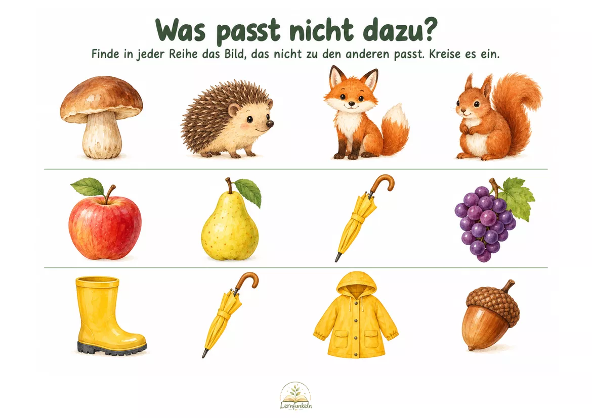 Bild in der Beschreibung des Unterrichtsmaterials 🍂Herbstwerkstatt – 17 differenzierte Arbeitsblätter für Kinder von 2–6 Jahren von Lernfunkeln Materialien #5