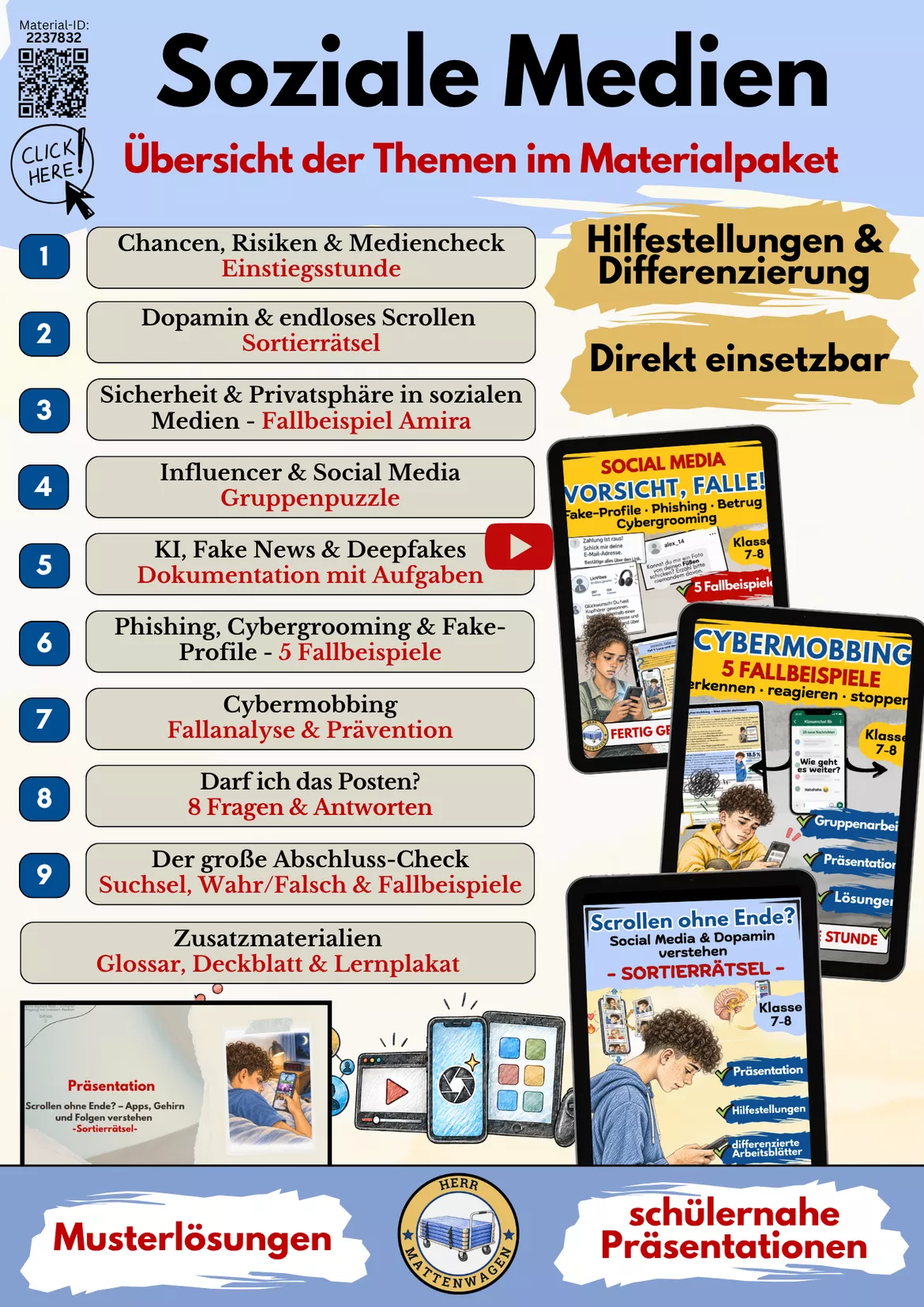 Bild in der Beschreibung des Unterrichtsmaterials Soziale Medien & Medienkompetenz – Unterrichtsreihe | Fake News, Cybermobbing, Influencer | Klasse 7–8 von Herr Mattenwagen #1