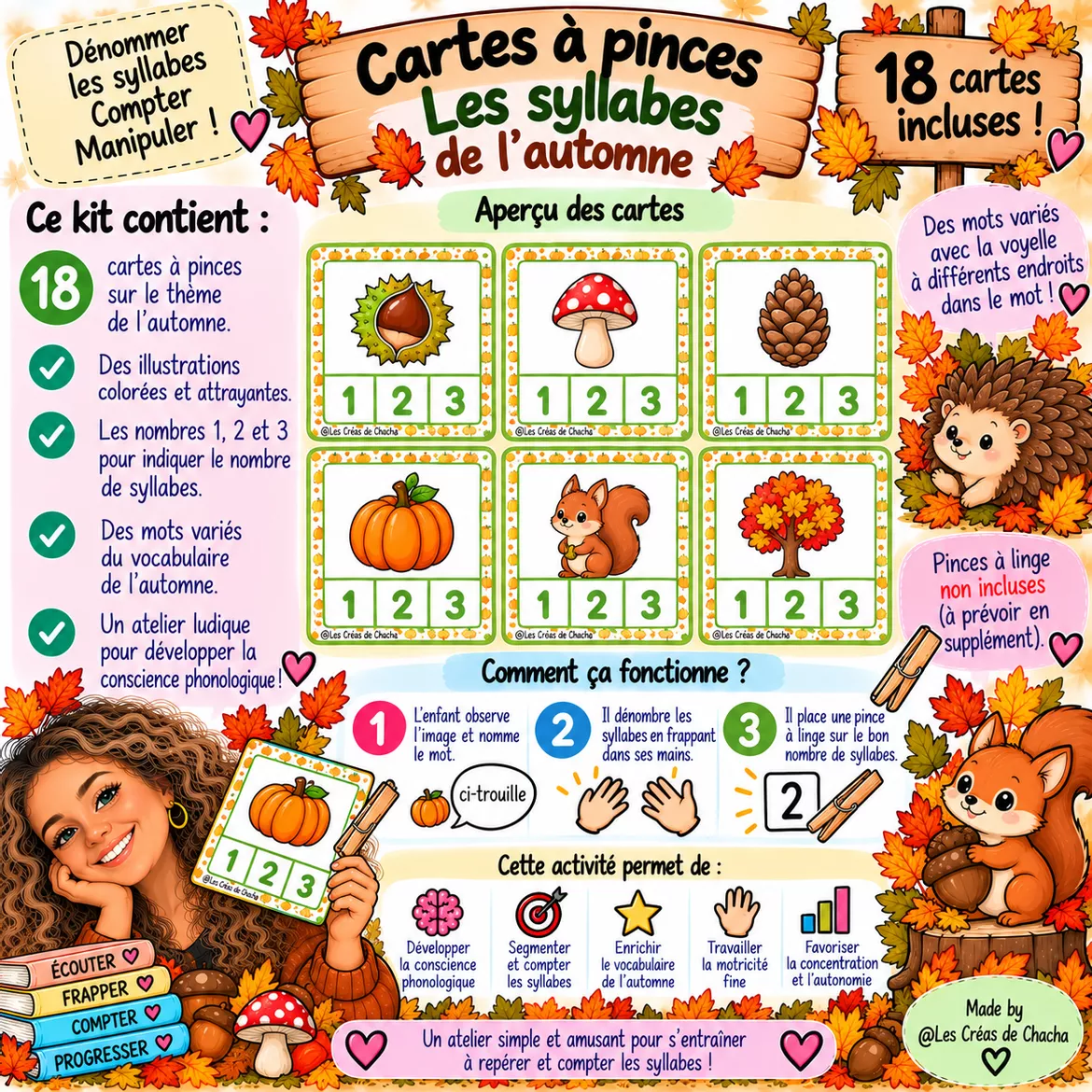 Bild in der Beschreibung des Unterrichtsmaterials 🍂 Kit – Cartes à pinces : les syllabes de l’automne 👏 von Les Créas de Chacha #1