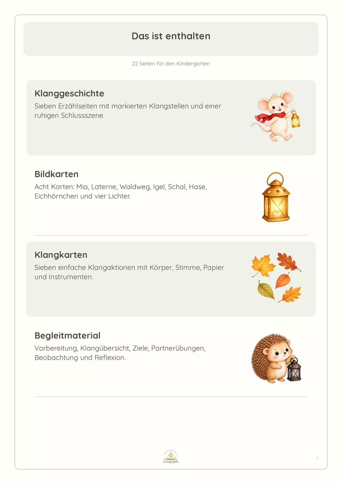 Bild in der Beschreibung des Unterrichtsmaterials ✨Klanggeschichte zum Martinsfest mit Bild- und Klangkarten - Mia Maus und das Licht des Teilens von Lernfunkeln Materialien #2