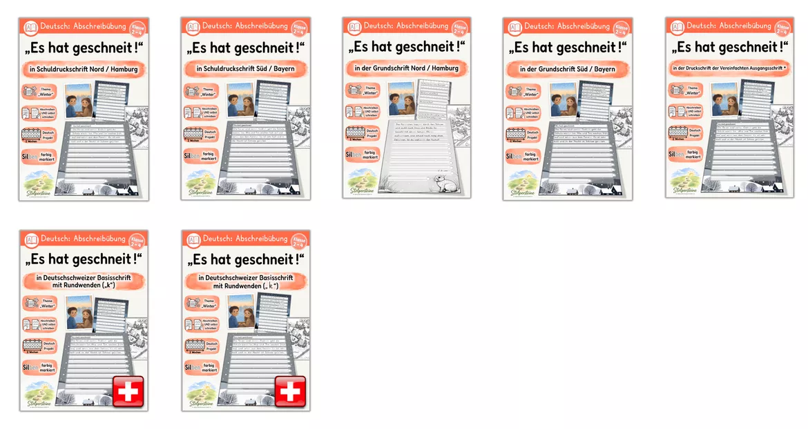 Bild in der Beschreibung des Unterrichtsmaterials Abschreibübung Winter in 7 Schul-Druckschriften "Es hat geschneit" (D-A-CH) von Stolpersteine #1