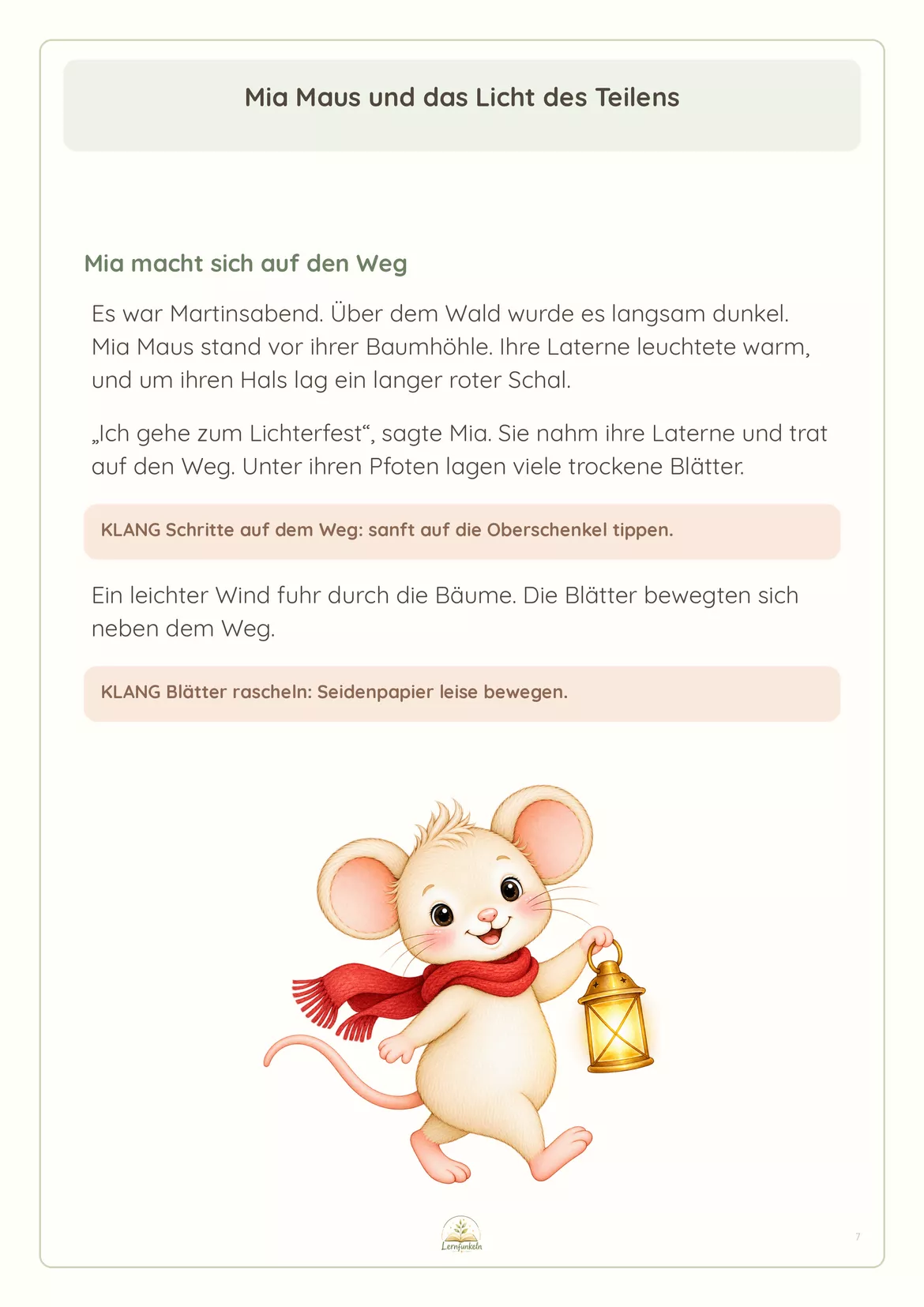 Bild in der Beschreibung des Unterrichtsmaterials ✨Klanggeschichte zum Martinsfest mit Bild- und Klangkarten - Mia Maus und das Licht des Teilens von Lernfunkeln Materialien #3