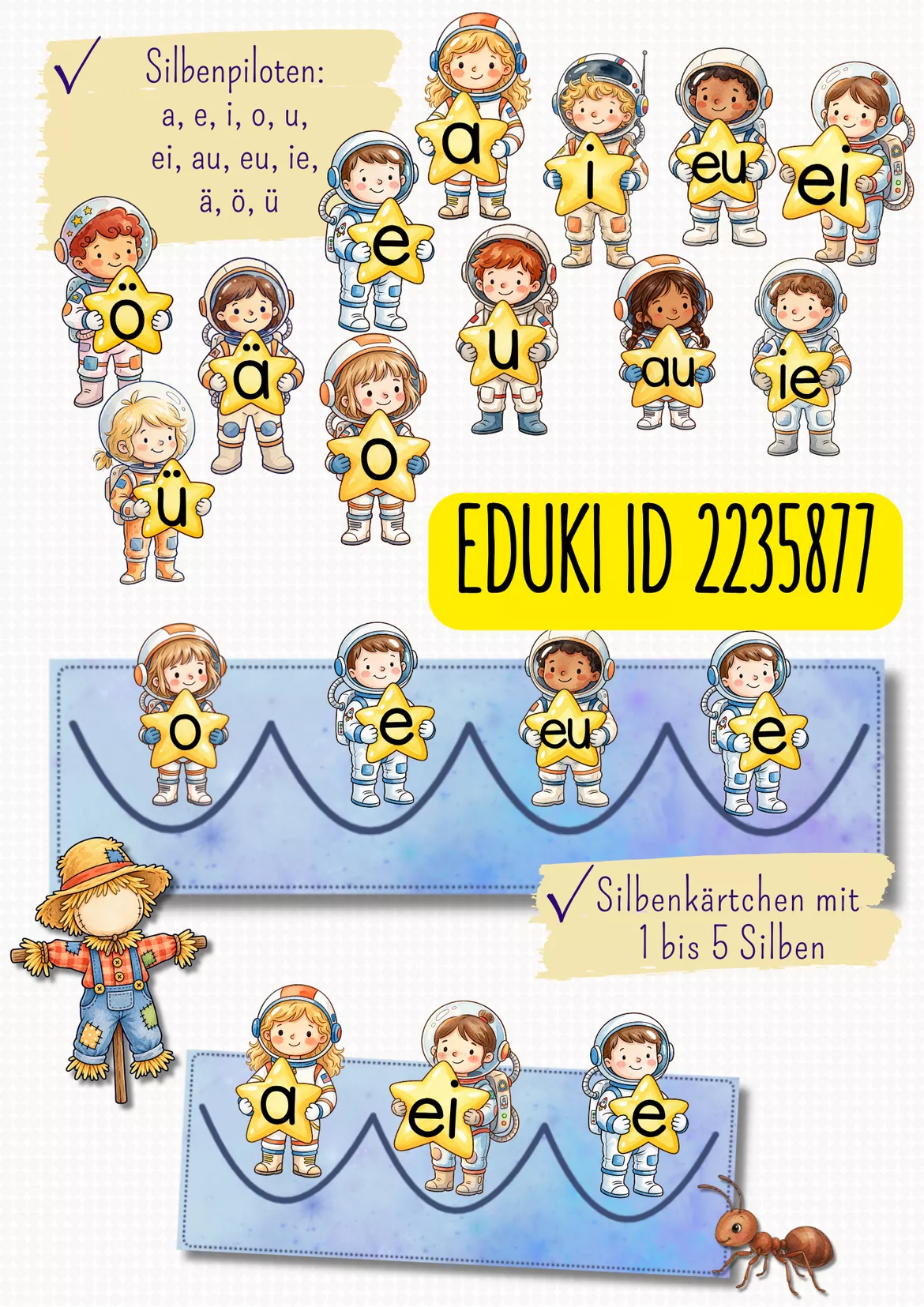 Bild in der Beschreibung des Unterrichtsmaterials SILBENPILOTEN Arbeitsblätter | Silben, Vokale, offene und geschlossene Silben, Umlaute & Doppellaute | differenzierte Arbeitsblätter Deutsch Klasse 1 von busserli #1