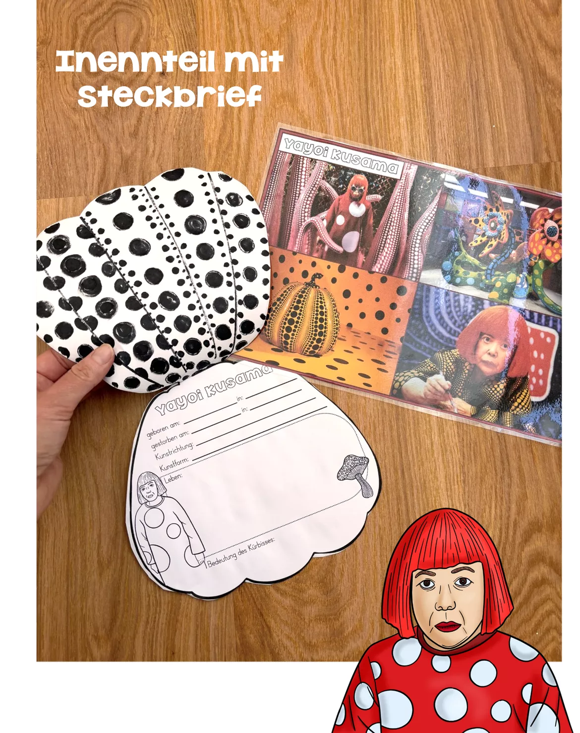 Bild in der Beschreibung des Unterrichtsmaterials Kürbis / Kürbisse nach Yayoi Kusama - Bastelvorlage mit Steckbrief von Odd Bird & Company #2