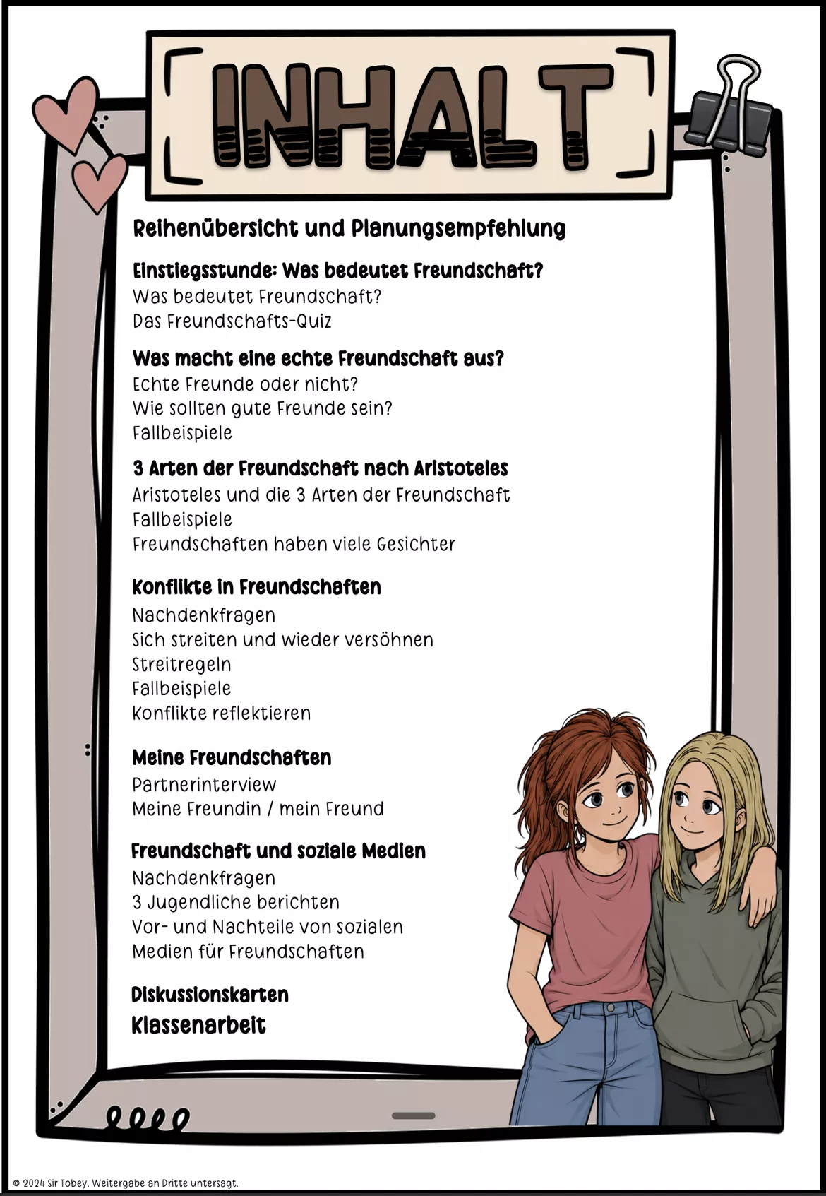Bild in der Beschreibung des Unterrichtsmaterials Freundschaft | Unterrichtsreihe Ethik | Klasse 5 6 7 von Sir Tobey - Ethik mit Klasse #1