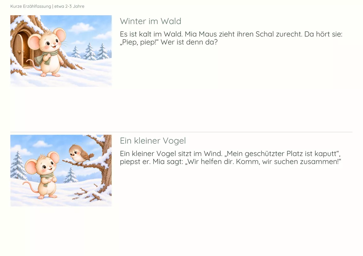 Bild in der Beschreibung des Unterrichtsmaterials ❄️Winter-Kamishibai für Kinder von 2–6 Jahren – Mia Maus und die Suche nach einem warmen Zuhause von Lernfunkeln Materialien #4