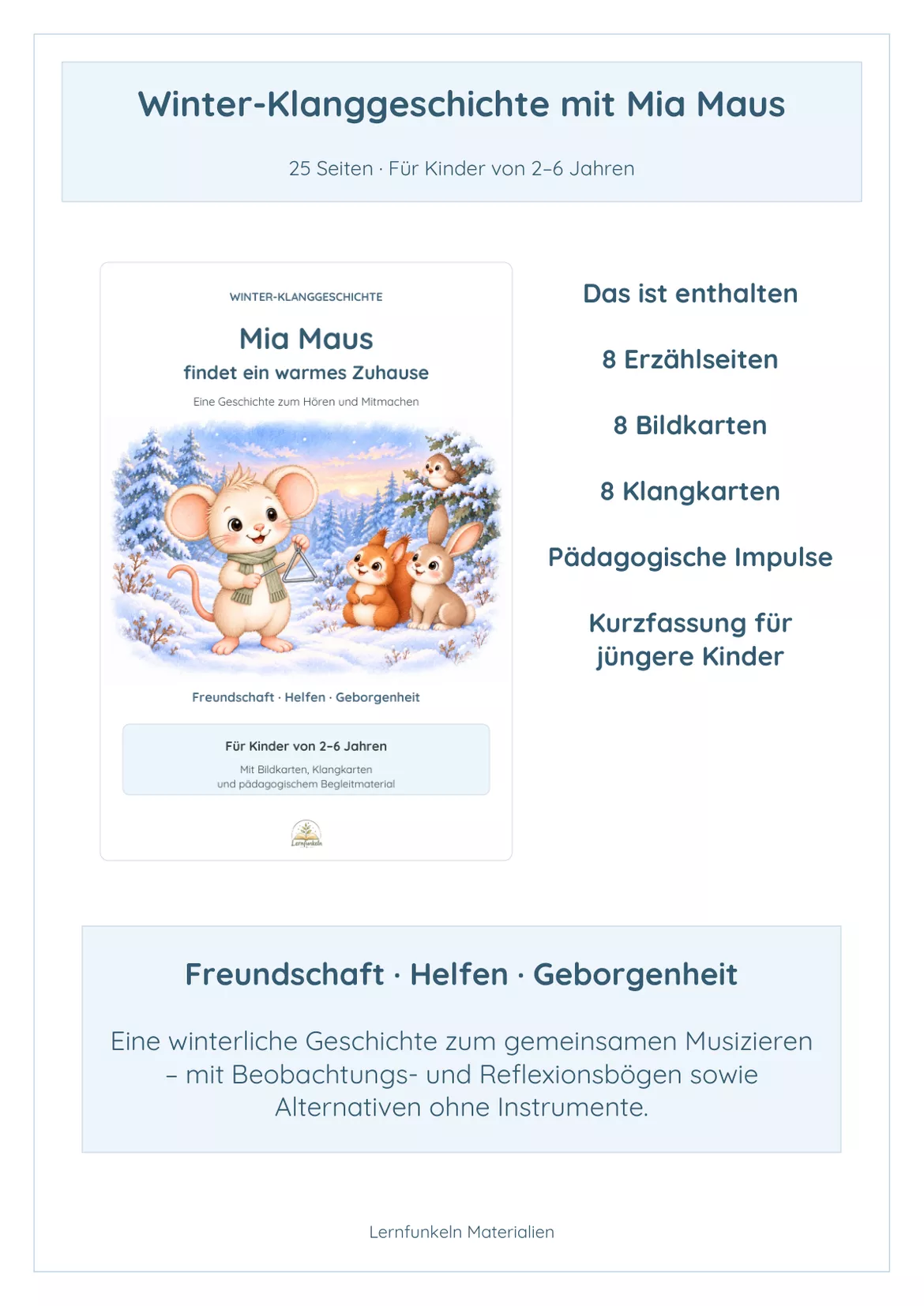 Bild in der Beschreibung des Unterrichtsmaterials ❄️Winter-Klanggeschichte für den Kindergarten – Mia Maus findet ein warmes Zuhause | 2–6 Jahre von Lernfunkeln Materialien #1
