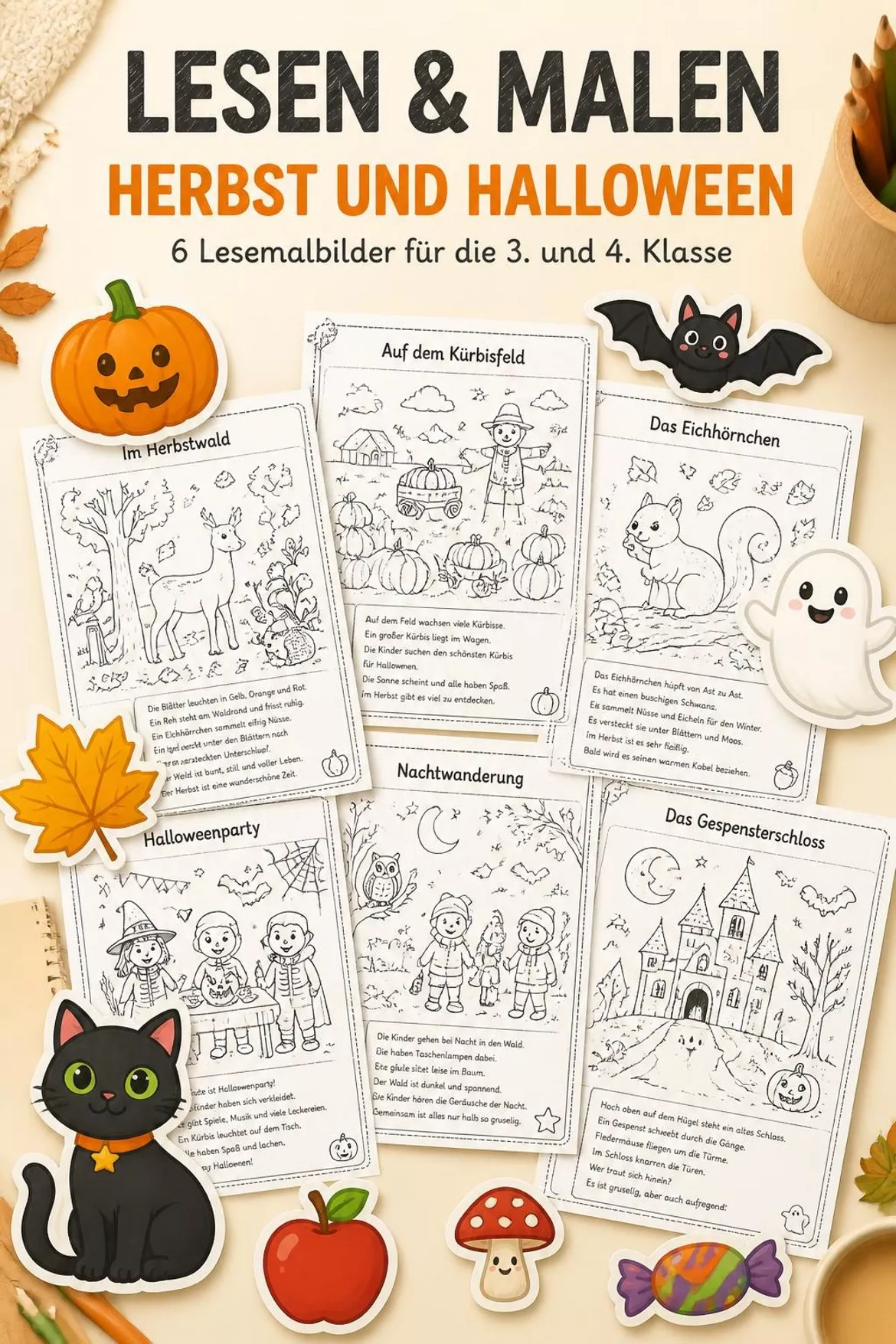 Bild in der Beschreibung des Unterrichtsmaterials Herbst- und Halloween-Lesemalbilder von BLÜHMCHEN #1