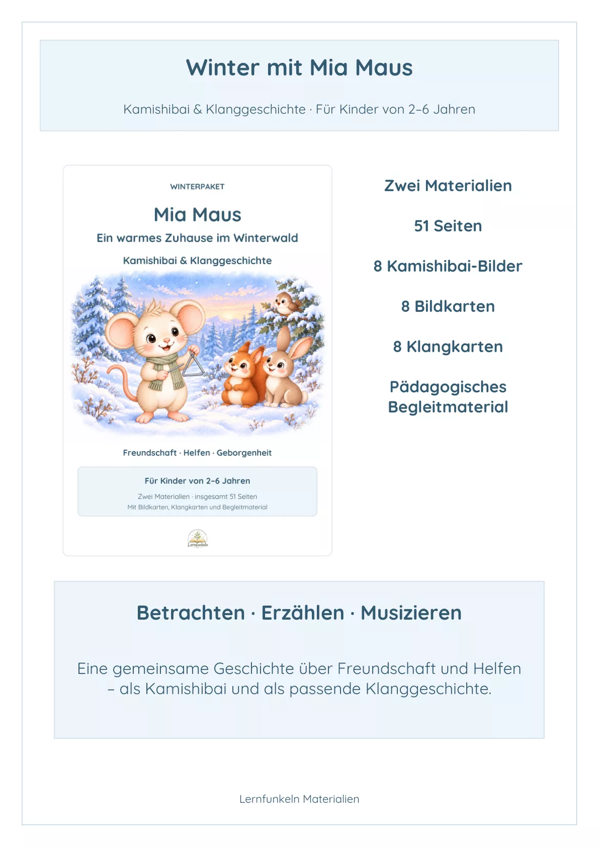 Bild in der Beschreibung des Unterrichtsmaterials ❄️Kamishibai & Klanggeschichte mit Mia Maus – Ein warmes Zuhause | Kindergarten, 2–6 Jahre von Lernfunkeln Materialien #1