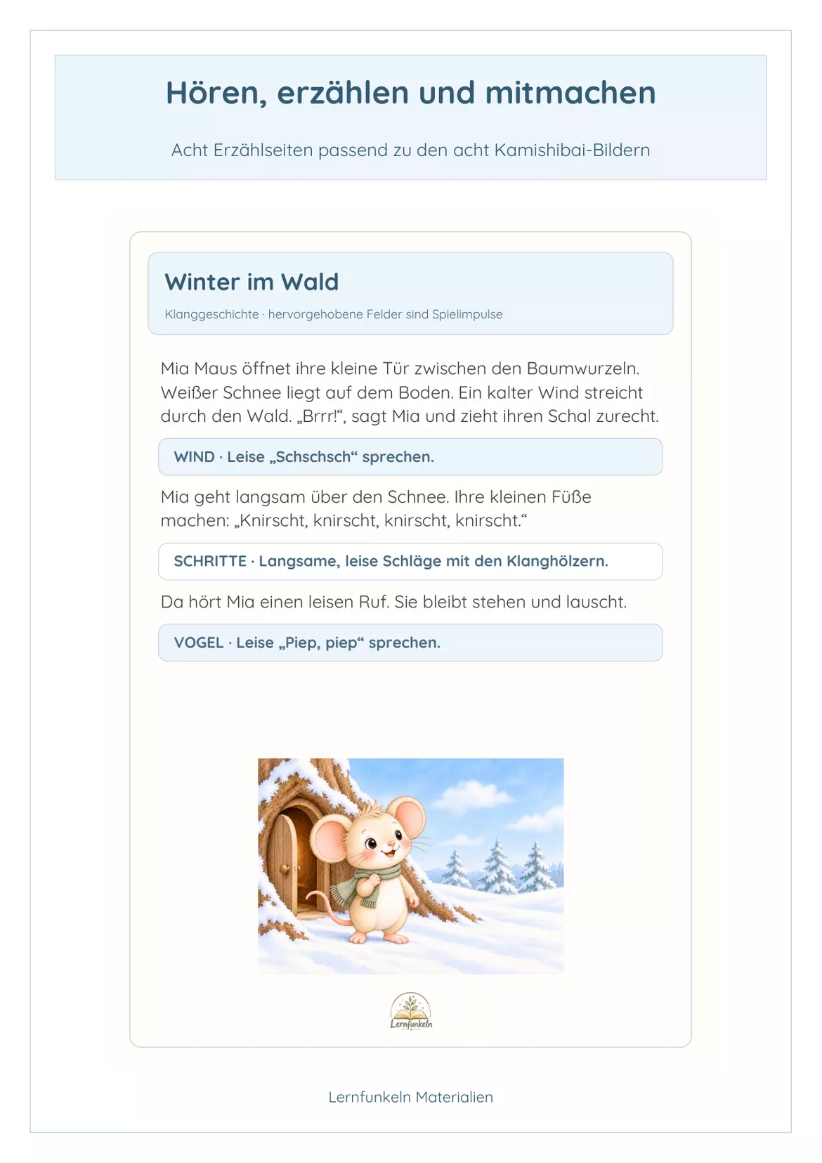 Bild in der Beschreibung des Unterrichtsmaterials ❄️Winter-Klanggeschichte für den Kindergarten – Mia Maus findet ein warmes Zuhause | 2–6 Jahre von Lernfunkeln Materialien #2