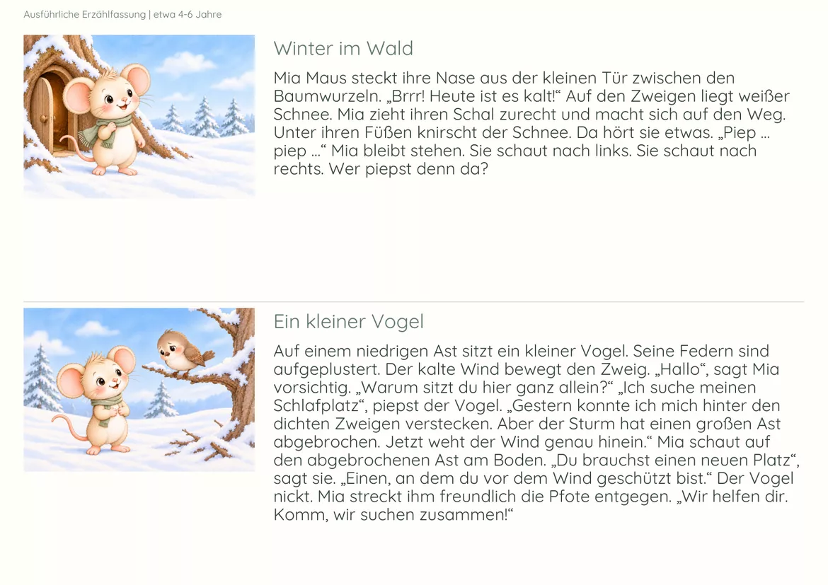 Bild in der Beschreibung des Unterrichtsmaterials ❄️Winter-Kamishibai für Kinder von 2–6 Jahren – Mia Maus und die Suche nach einem warmen Zuhause von Lernfunkeln Materialien #3