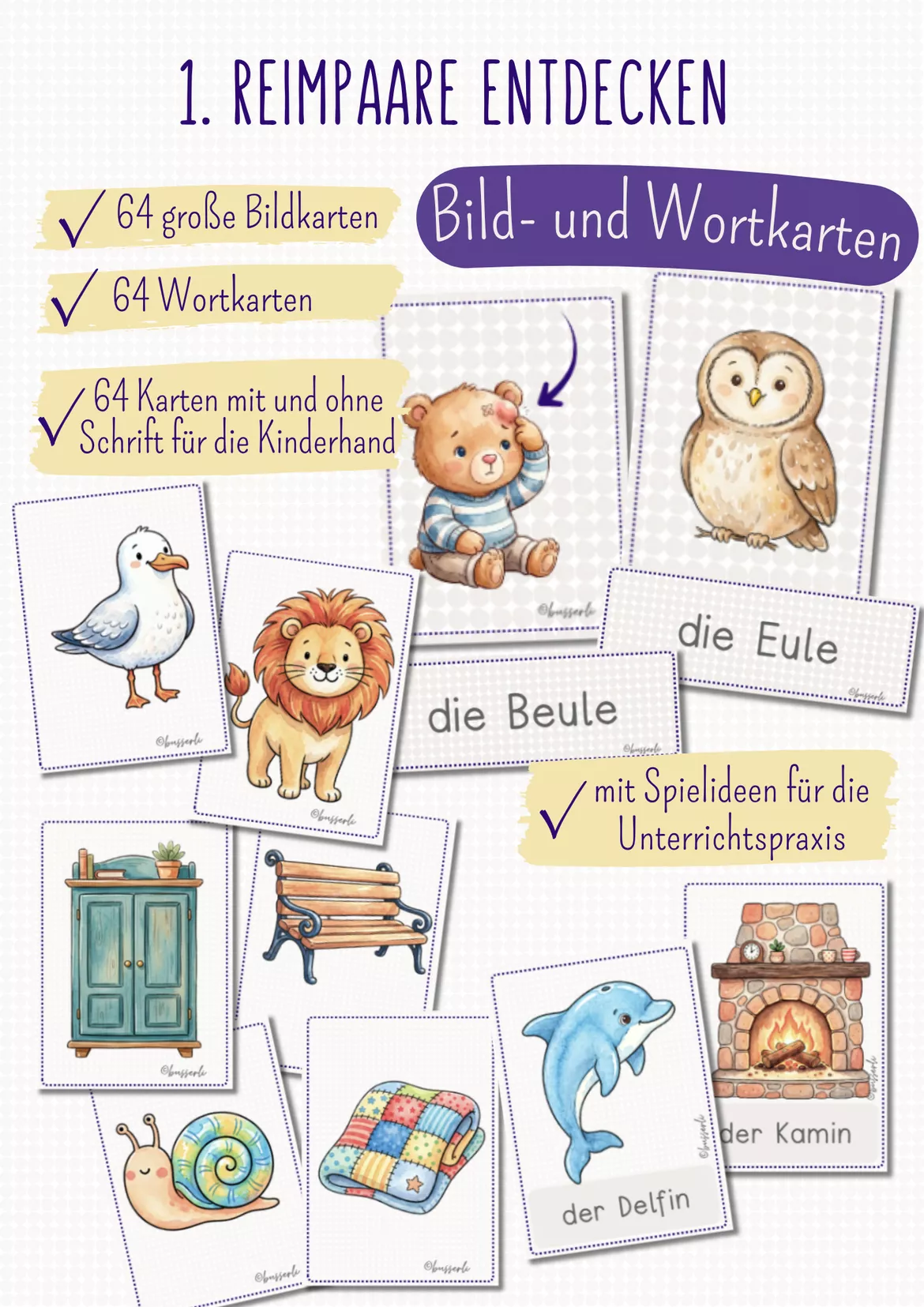 Bild in der Beschreibung des Unterrichtsmaterials REIME & REIMWÖRTER Materialpaket Klasse 1 | Spiele, Arbeitsblätter & phonologische Bewusstheit von busserli #1