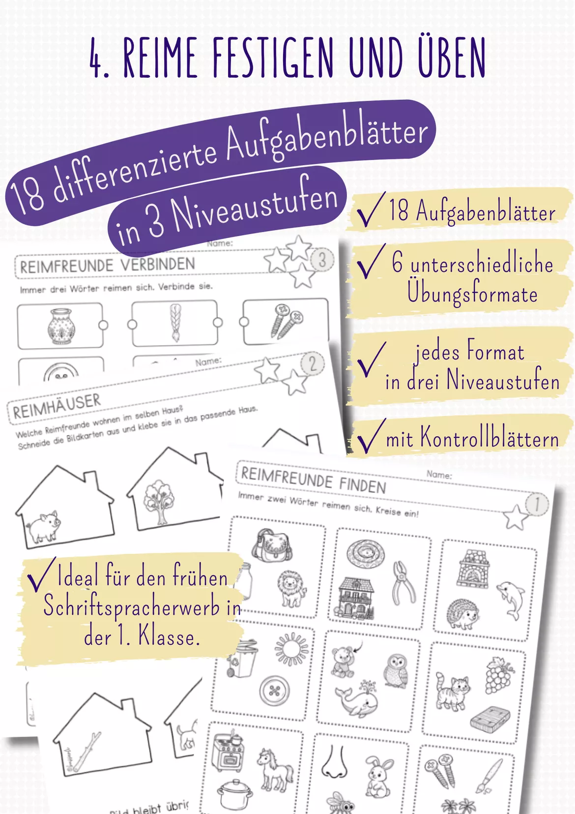 Bild in der Beschreibung des Unterrichtsmaterials REIME & REIMWÖRTER Materialpaket Klasse 1 | Spiele, Arbeitsblätter & phonologische Bewusstheit von busserli #7