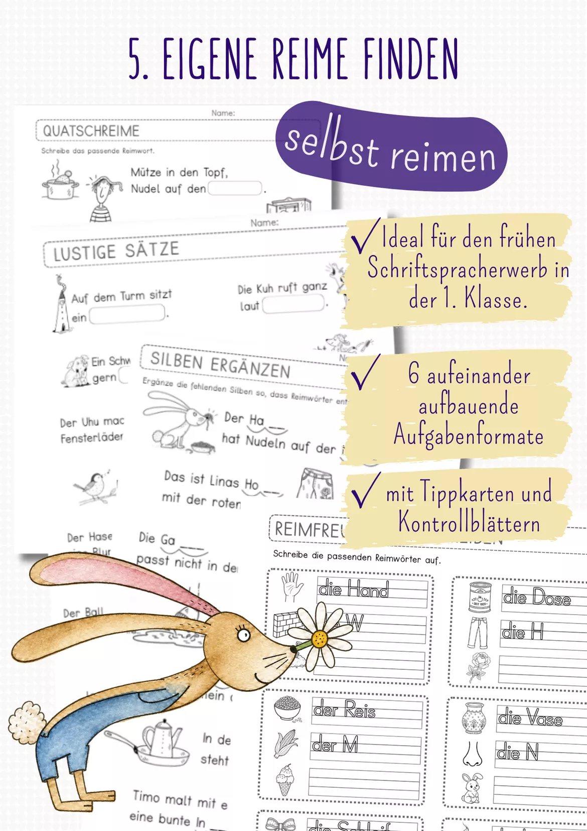 Bild in der Beschreibung des Unterrichtsmaterials REIME & REIMWÖRTER Materialpaket Klasse 1 | Spiele, Arbeitsblätter & phonologische Bewusstheit von busserli #8