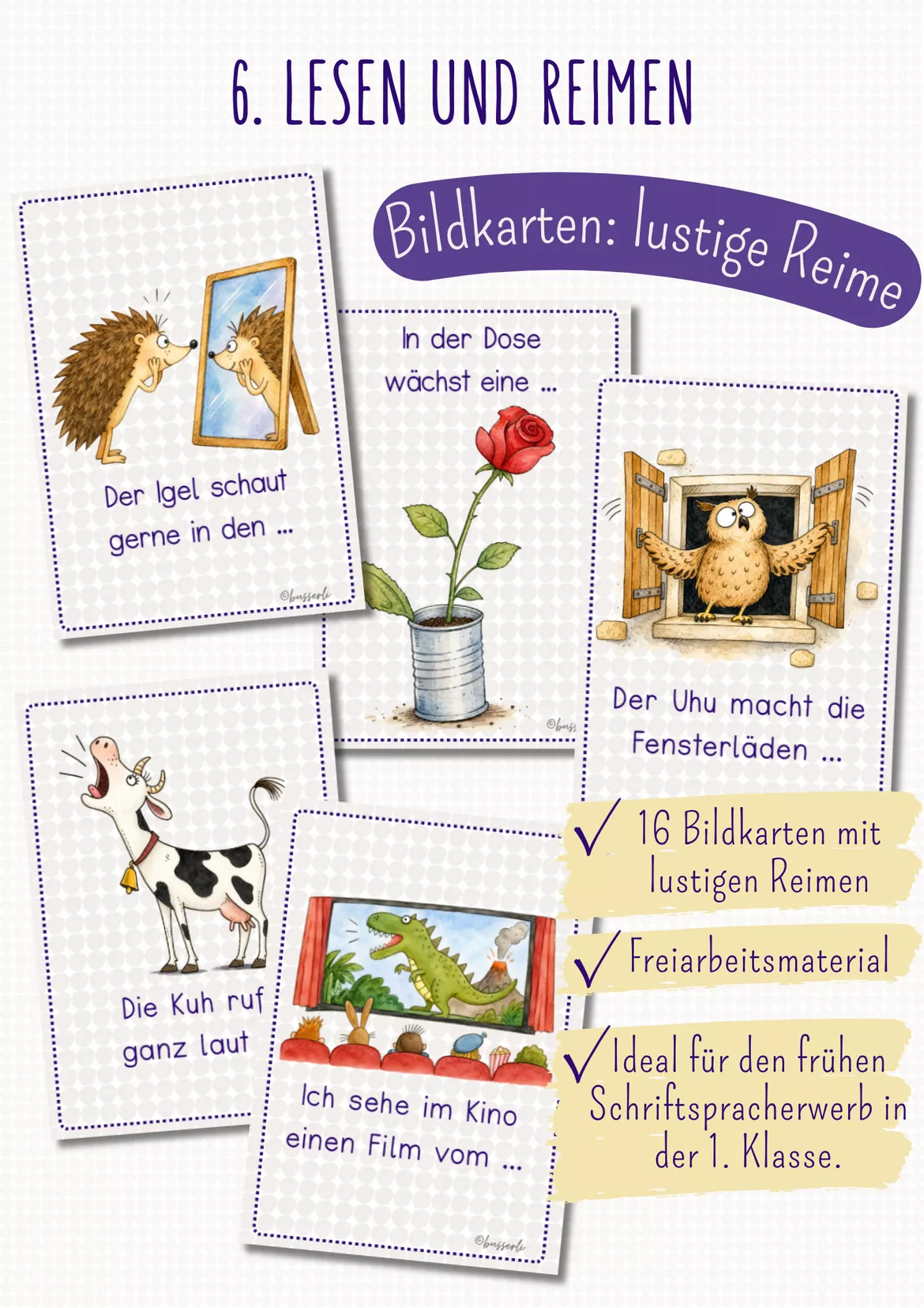 Bild in der Beschreibung des Unterrichtsmaterials REIME & REIMWÖRTER Materialpaket Klasse 1 | Spiele, Arbeitsblätter & phonologische Bewusstheit von busserli #9