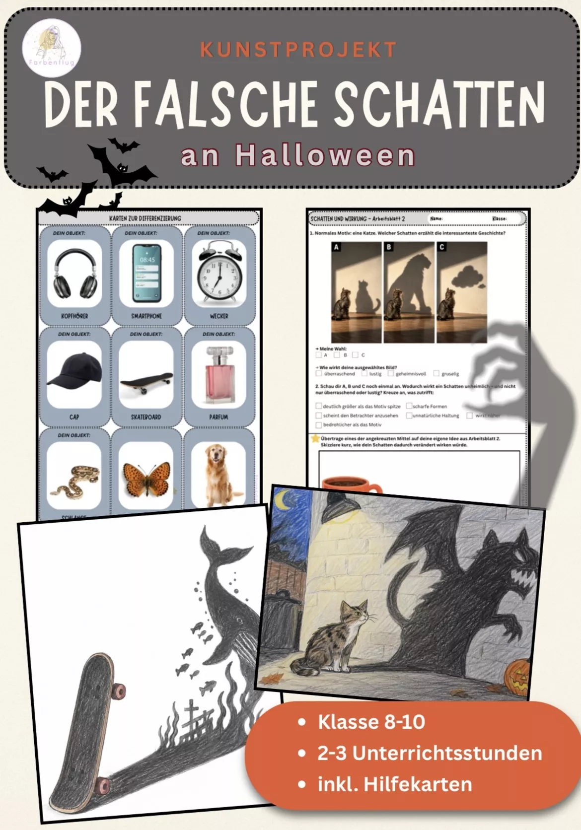 Bild in der Beschreibung des Unterrichtsmaterials Halloween im Kunstunterricht – Gruselfilm-Poster gestalten | Grafikdesign & Plakatgestaltung | Klasse 8–10 von Farbenflug #1
