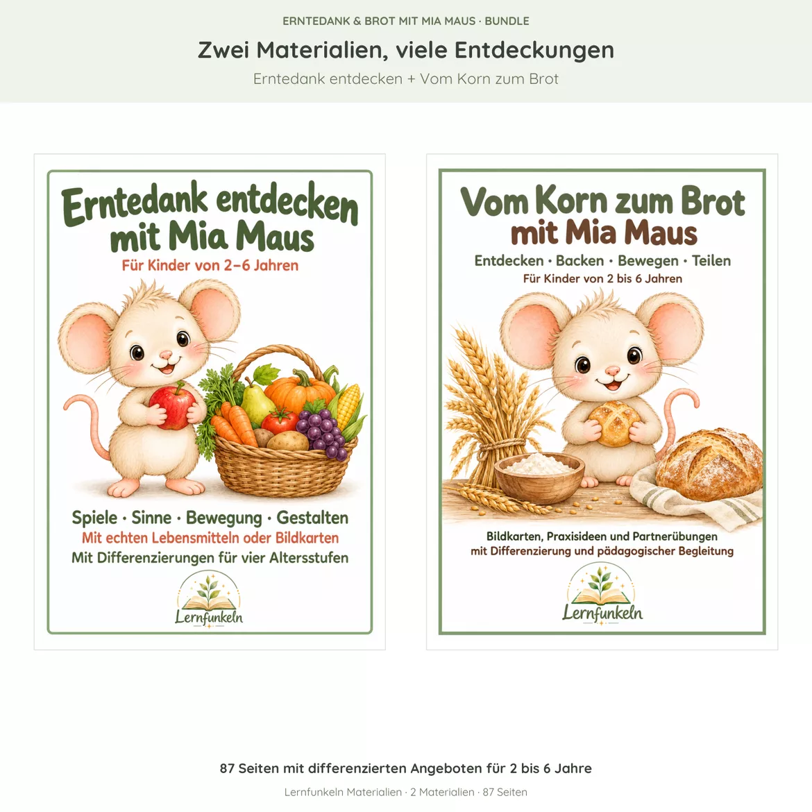 Bild in der Beschreibung des Unterrichtsmaterials 🍎🌾Erntedank & Vom Korn zum Brot mit Mia Maus – Bundle für 2–6 Jahre von Lernfunkeln Materialien #1