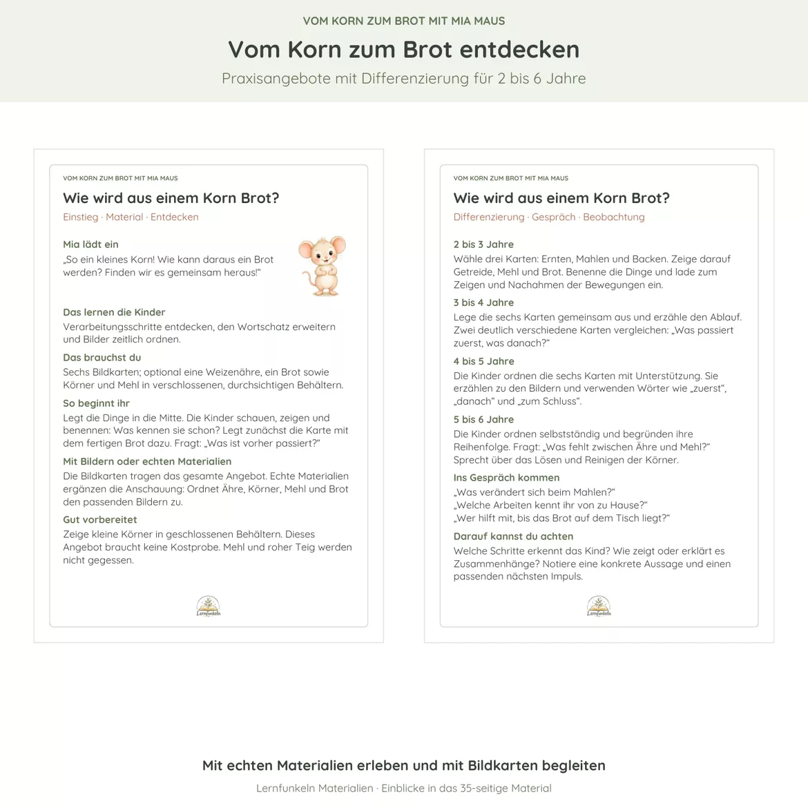 Bild in der Beschreibung des Unterrichtsmaterials 🌾Vom Korn zum Brot mit Mia Maus – Bildkarten, Backen & Spielideen für 2–6 Jahre von Lernfunkeln Materialien #2