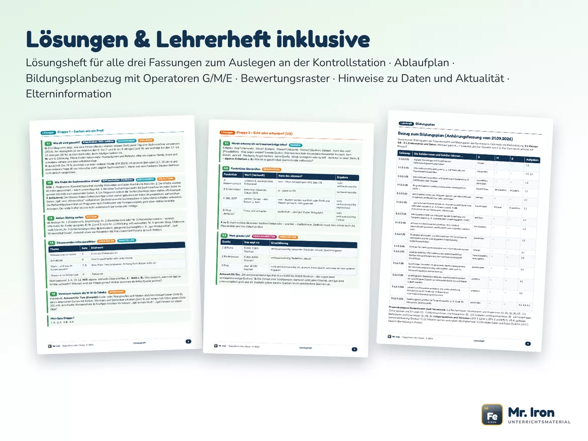 Bild in der Beschreibung des Unterrichtsmaterials Infos suchen, prüfen und Codes verstehen – Lernjob Informatik und Medienbildung IUM Kl. 5/6 (G/M/E mit Lösungen) von Mr. Iron #4