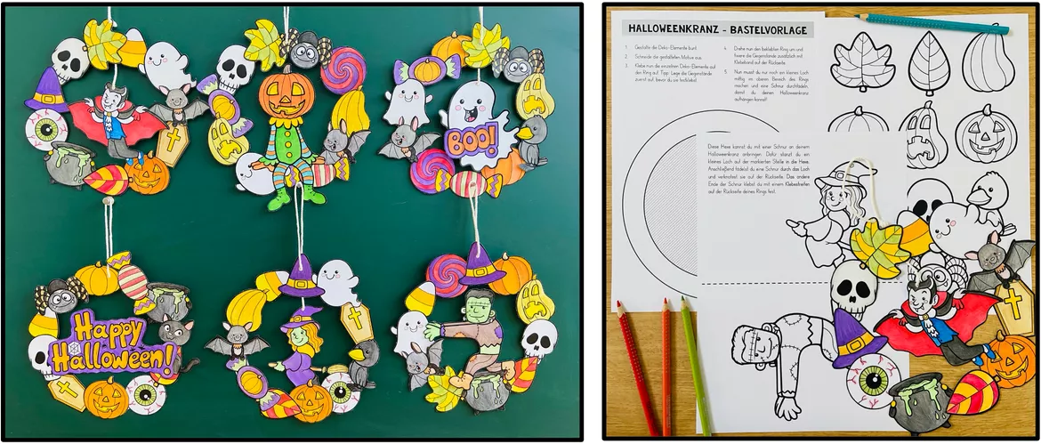 Bild in der Beschreibung des Unterrichtsmaterials Halloween basteln – Halloweenkranz und Bastelvorlagen | Kunstunterricht 1.–4. Klasse von Unterrichtmitspass #2