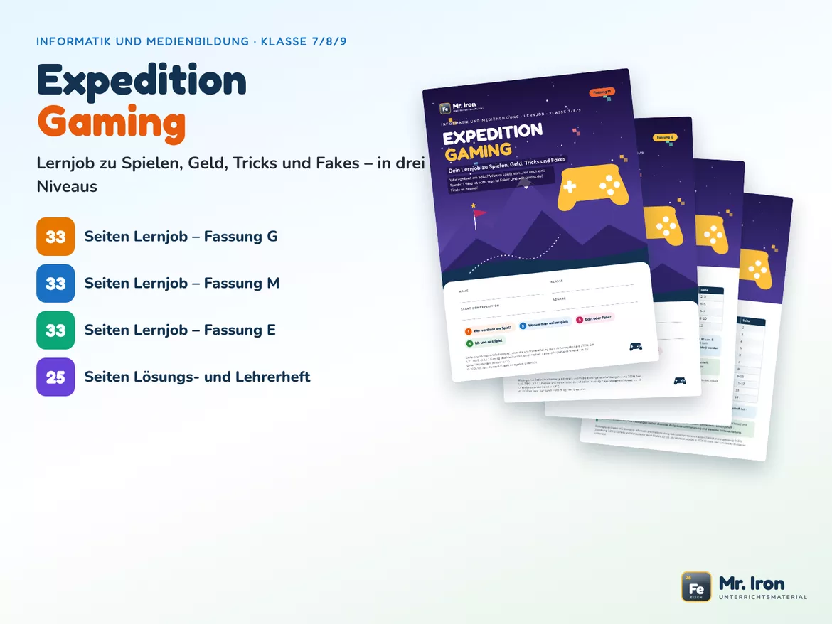 Bild in der Beschreibung des Unterrichtsmaterials Expedition Gaming: Lernjob Spiele, Geld, Tricks, Fakes – IUM Kl. 7/8/9 mit Lösungen von Mr. Iron #1