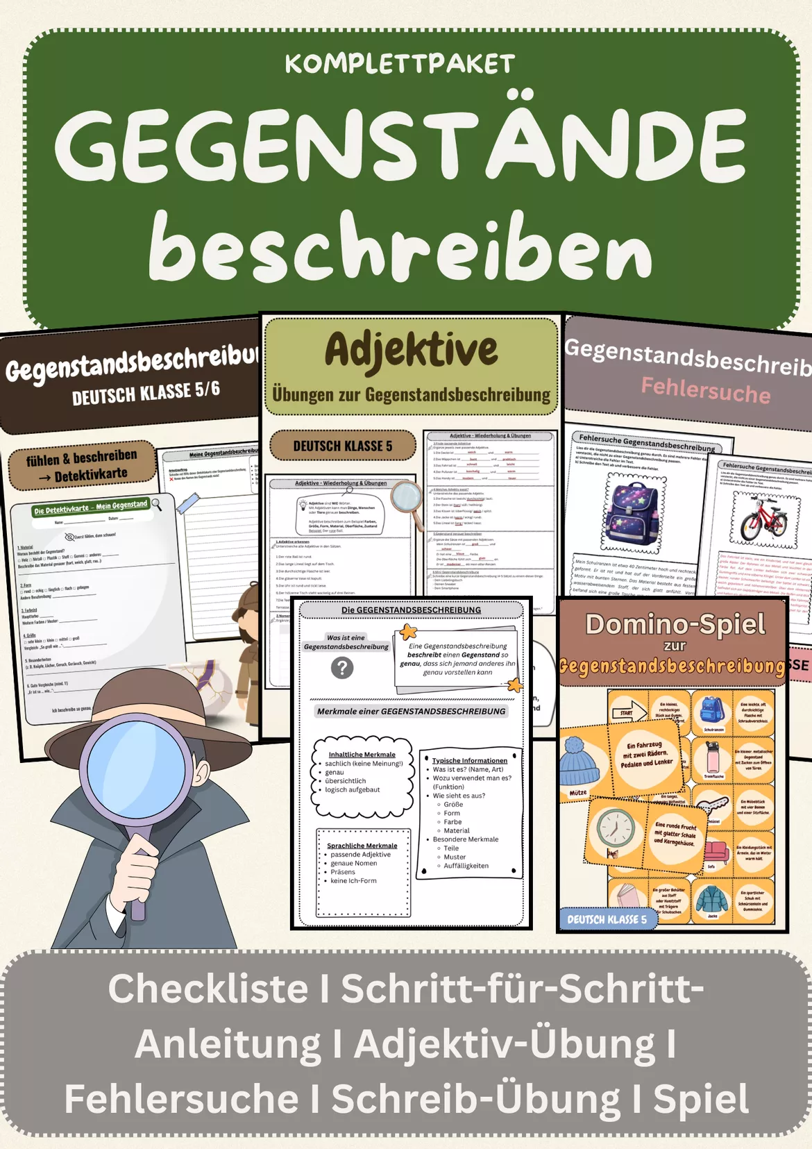 Bild in der Beschreibung des Unterrichtsmaterials Deutsch wiederholen & üben – Grammatik, Rechtschreibung & Schreiben | Materialpaket Klasse 5–7 von Farbenflug #1