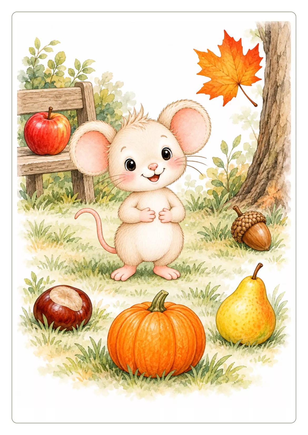 Bild in der Beschreibung des Unterrichtsmaterials 🍂Gratis: Mia Maus sucht Herbstschätze – Suchbild & Bildkarten für den Kindergarten von Lernfunkeln Materialien #1