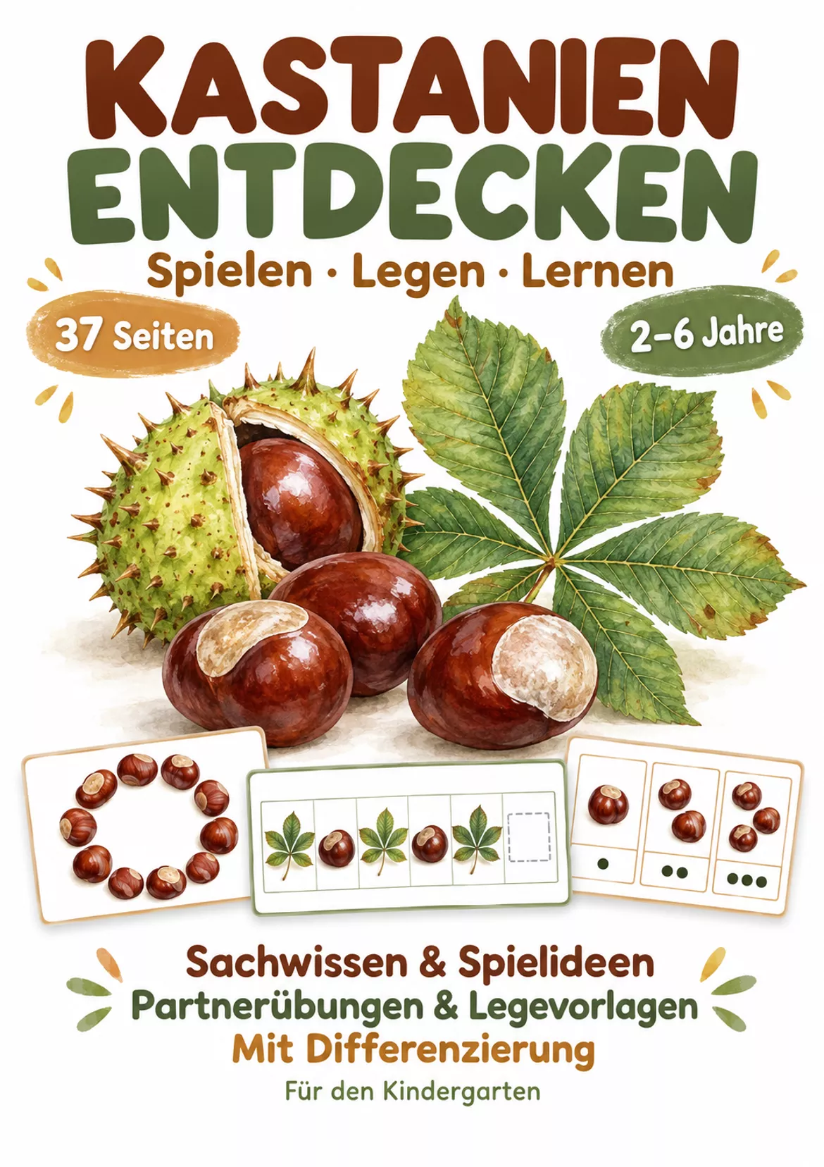 Bild in der Beschreibung des Unterrichtsmaterials 🌳Kastanien entdecken – Herbst im Kindergarten | Spiele, Legevorlagen & Differenzierung für 2–6 Jahre von Lernfunkeln Materialien #1