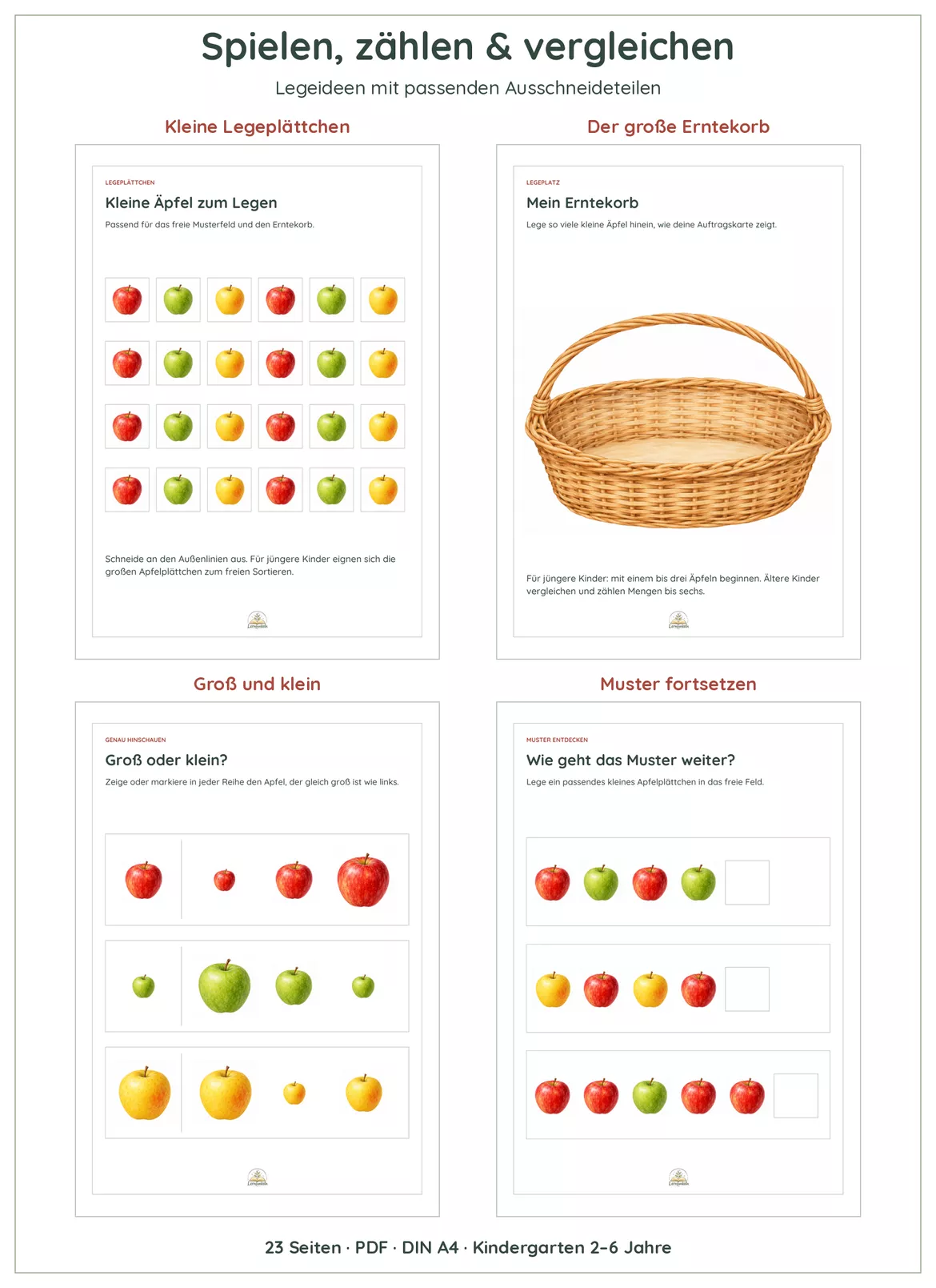 Bild in der Beschreibung des Unterrichtsmaterials 🍎Apfel entdecken im Kindergarten | Bildkarten, Mengen, Muster & Basteln | 2–6 Jahre von Lernfunkeln Materialien #2
