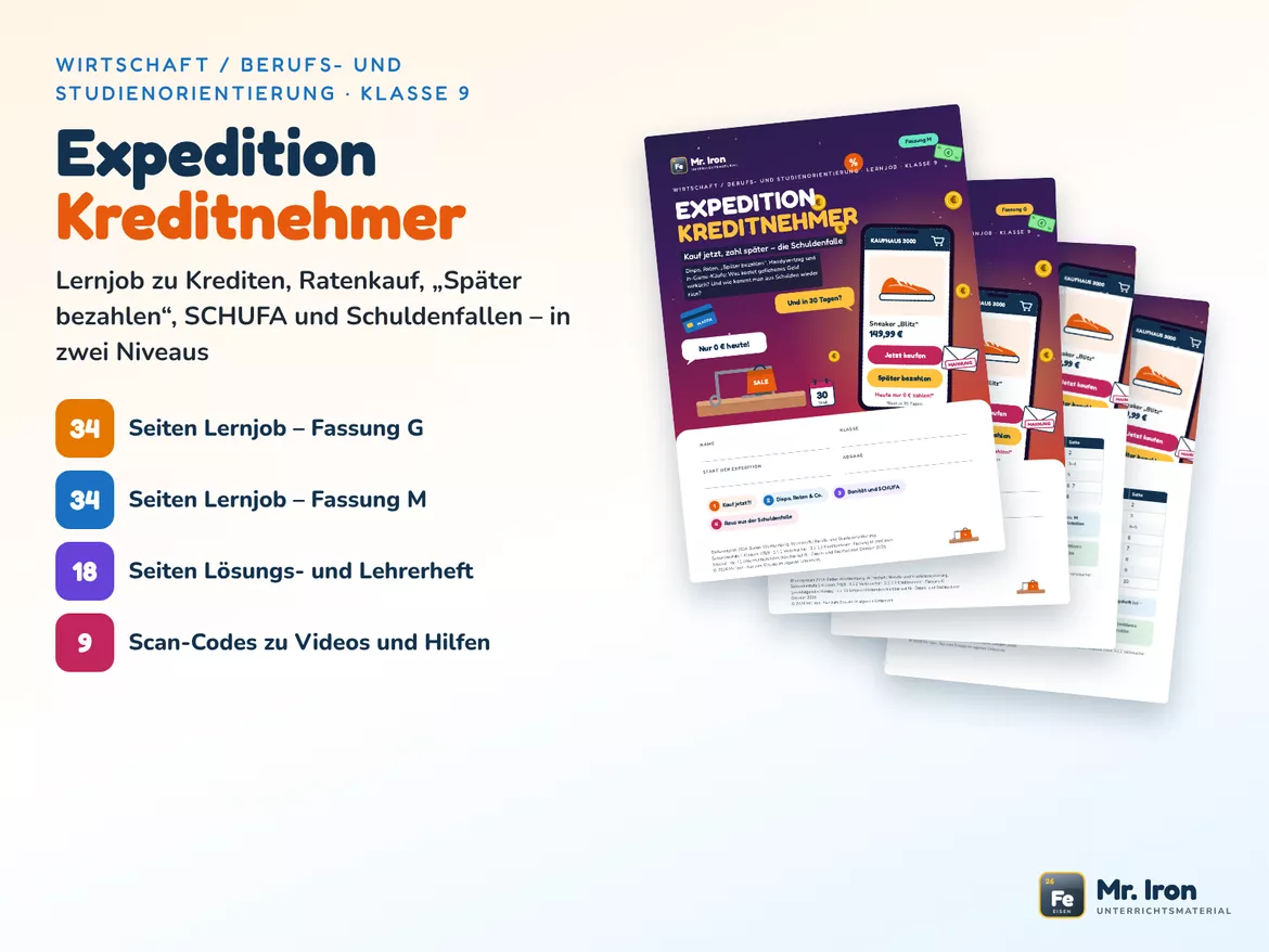 Bild in der Beschreibung des Unterrichtsmaterials Kredite, Ratenkauf & Schuldenfalle – Lernjob WBS (G/M) mit Lösungen von Mr. Iron #2