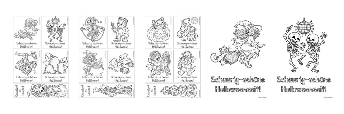 Bild in der Beschreibung des Unterrichtsmaterials Grußkarten | Ausmalbilder - Schaurig-schönes Halloween (Klasse 1-3) von SoSchönErklärt #1