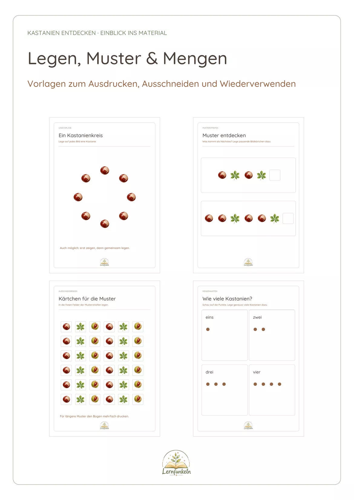 Bild in der Beschreibung des Unterrichtsmaterials 🌳Kastanien entdecken – Herbst im Kindergarten | Spiele, Legevorlagen & Differenzierung für 2–6 Jahre von Lernfunkeln Materialien #4